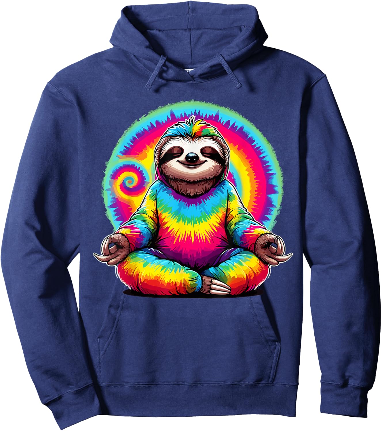 Hippie Sloth Peace Sign Tie-Dye Hippie Hoodie - Hoodie | Navy