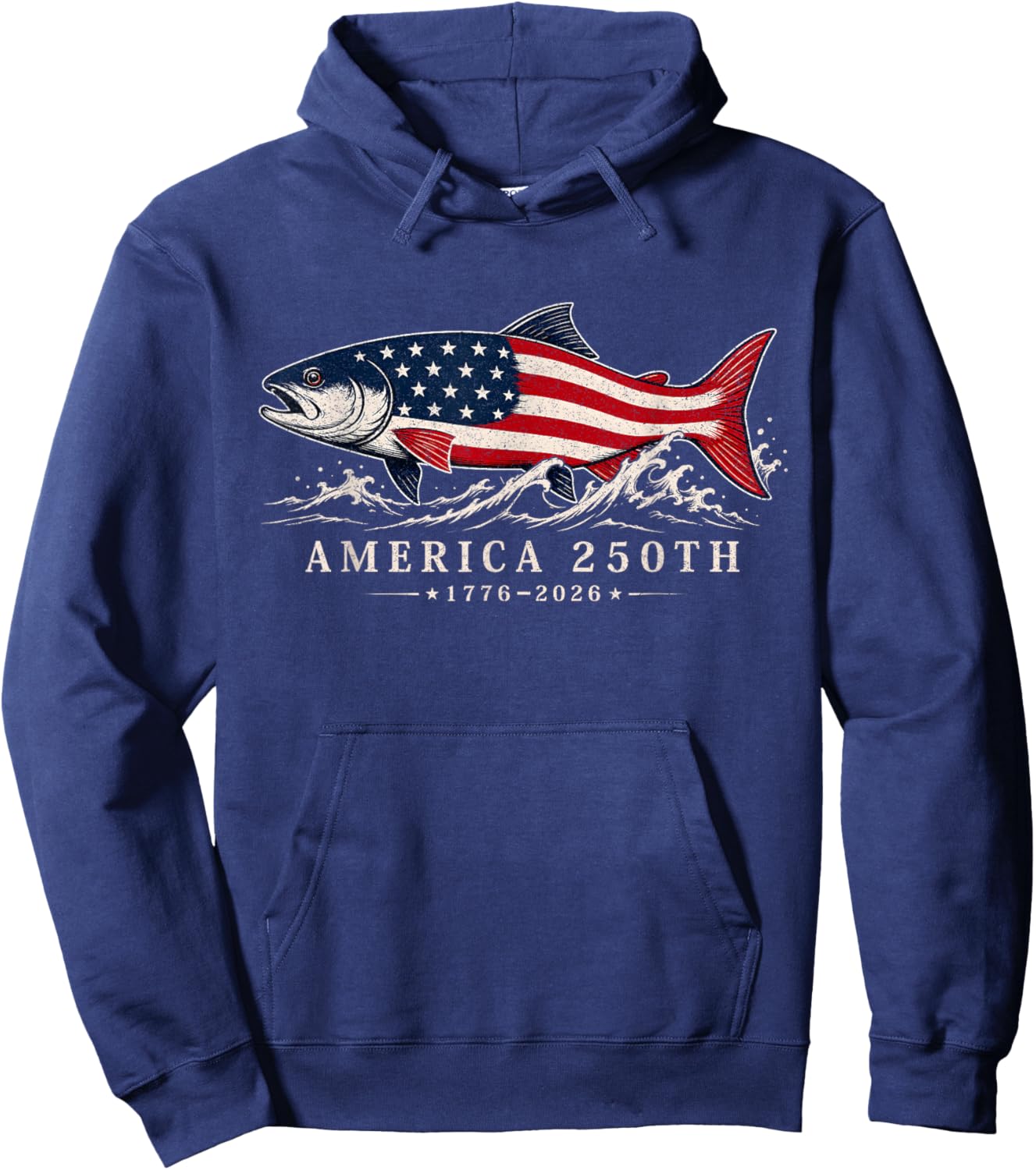 250 America Years 1776 2026 Fishing USA Flag 250th Birthday Hoodie - Hoodie | Navy