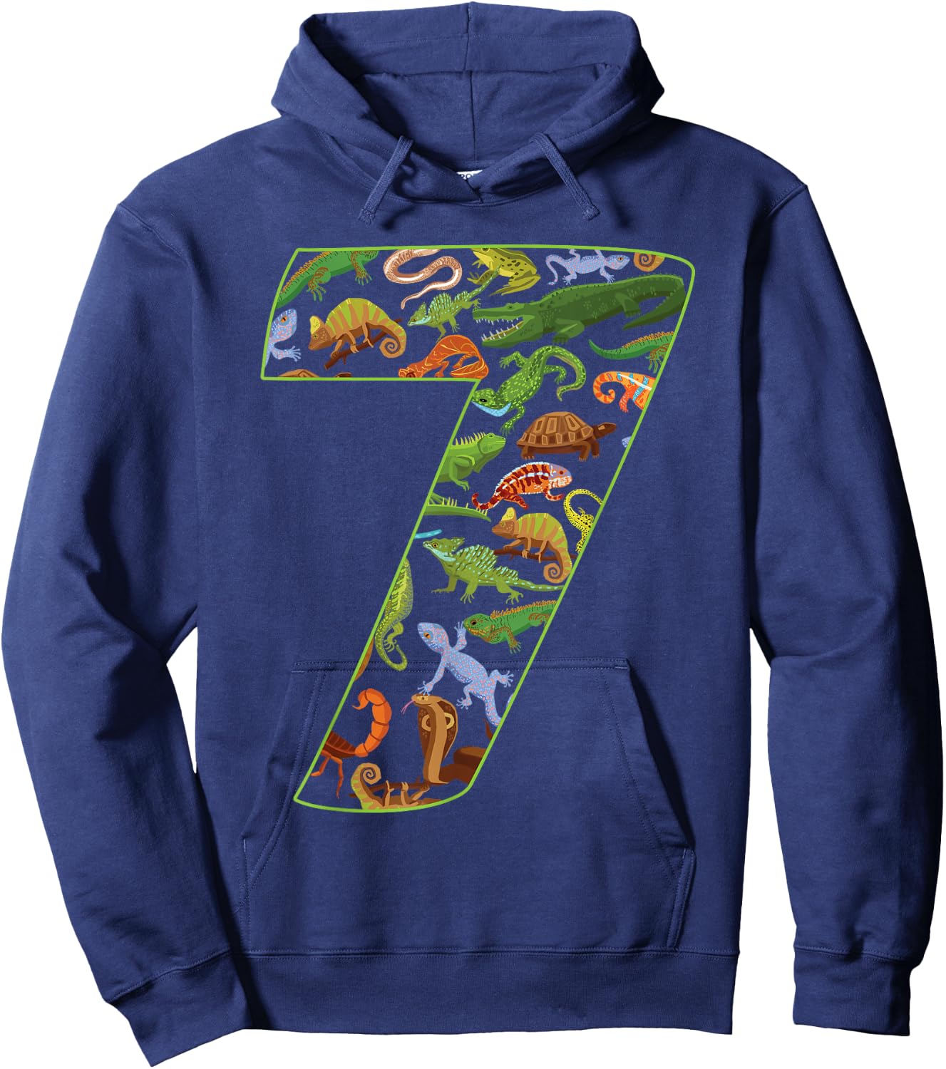 Cool 7 Reptile Theme 7th Birthday Party 7 Years Old Hoodie - Hoodie | Navy