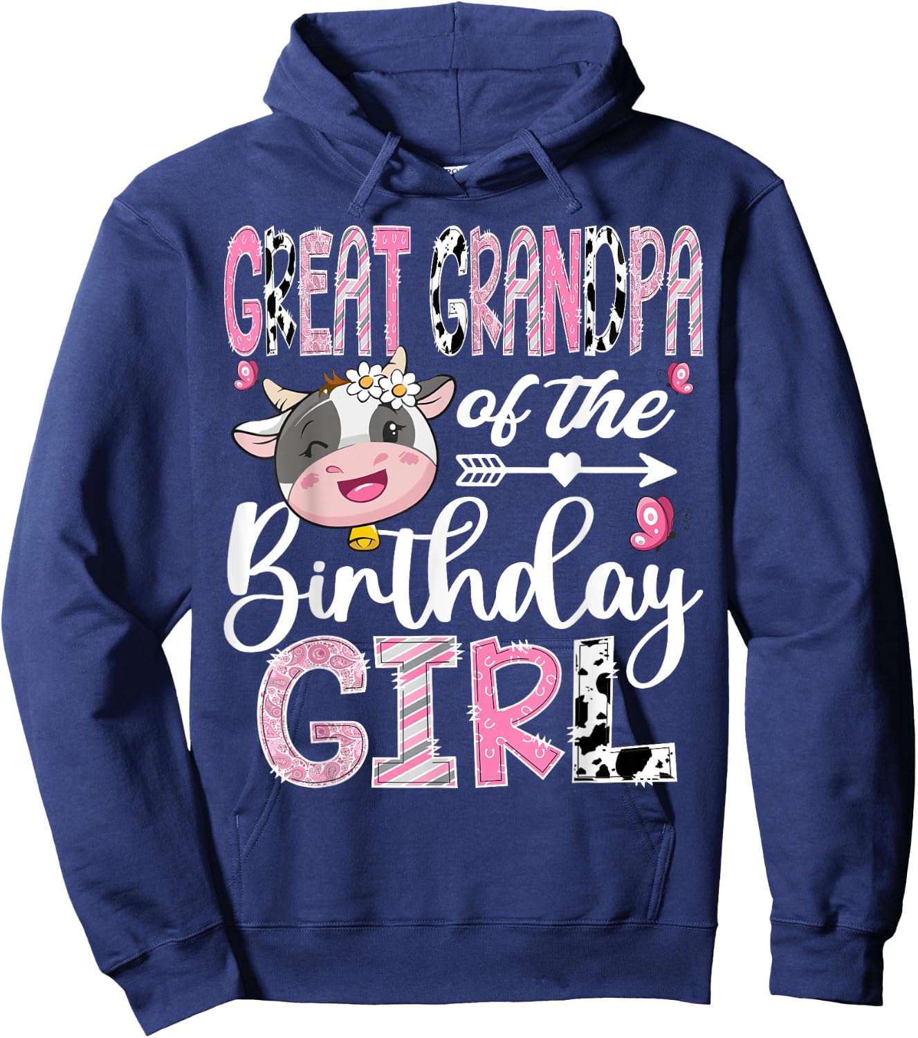 Great Grandpa Of The Birthday Girl Farm Cow 1St Birthday Hoodie - Hoodie | Navy