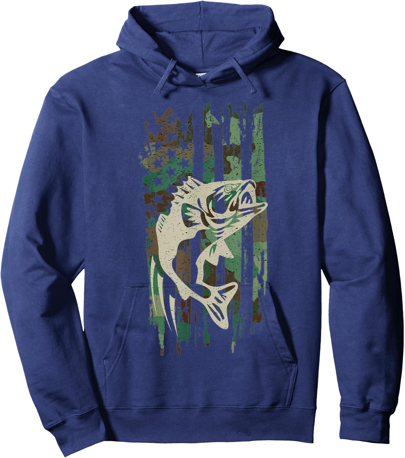 Camouflage American US Flag Bass Fishing Fisherman Men Boys Hoodie - Hoodie | Navy