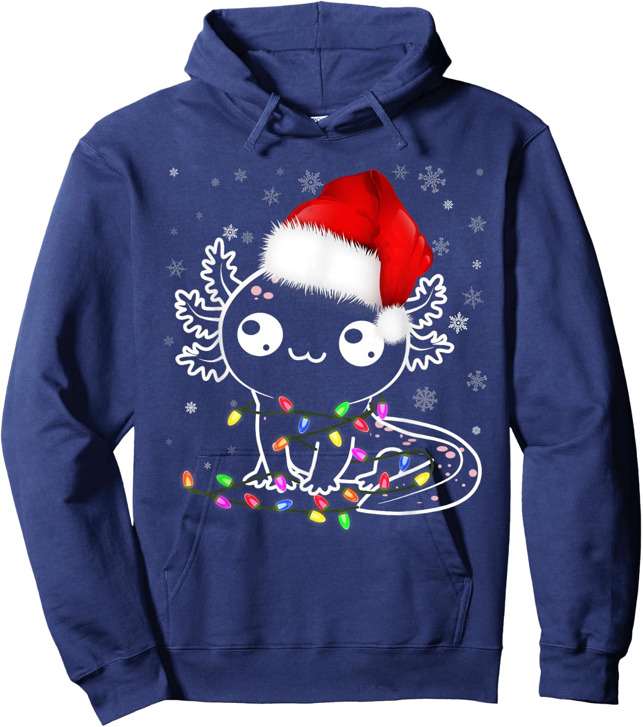 Axolotl Xmas Hat Santa Tree Cute Funny Christmas Pajama Hoodie - Hoodie | Navy
