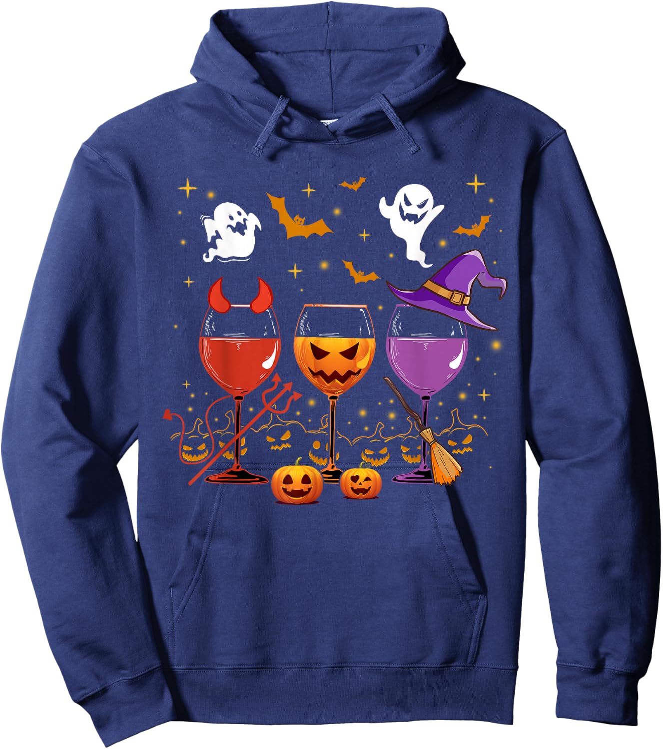 Halloween Wine Glass Shirt Witchcraft Dracula Pumpkin Hoodie - Hoodie | Navy