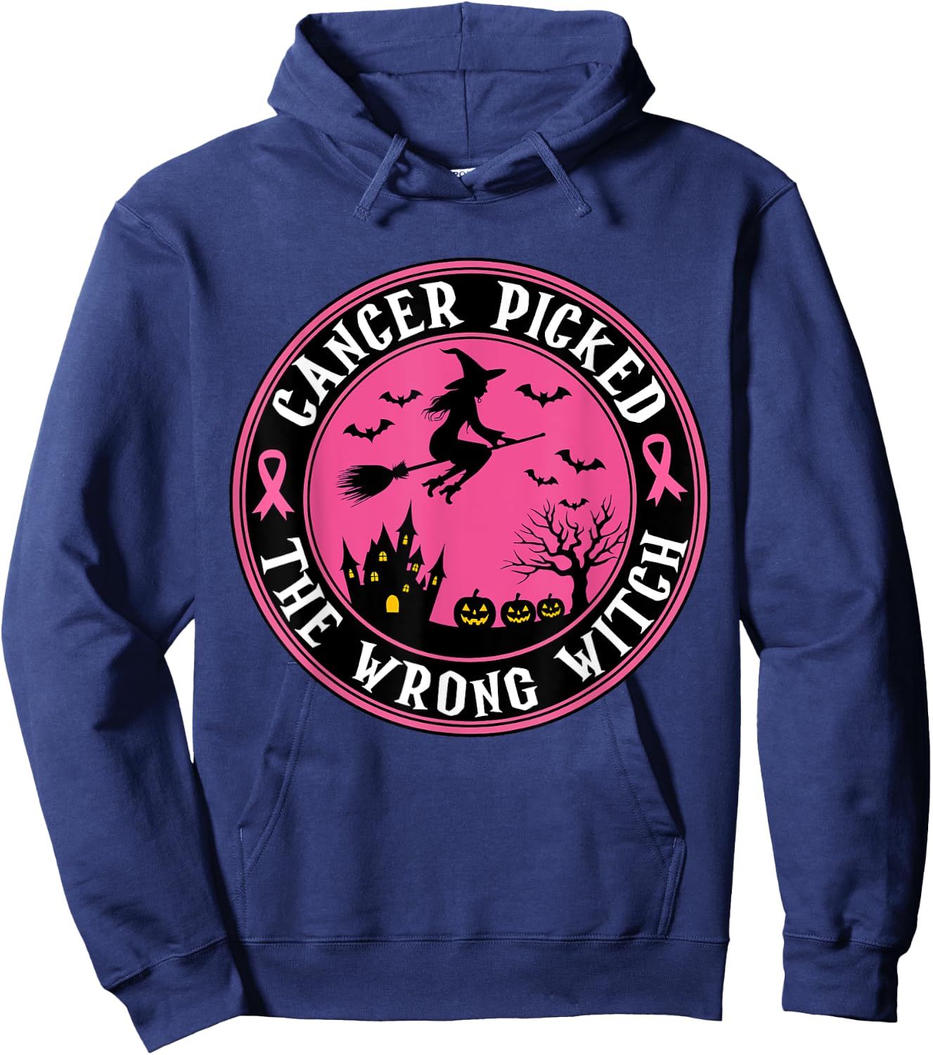 Cancer Picked the Wrong Witch Halloween Breast Cancer Hoodie - Hoodie | Navy