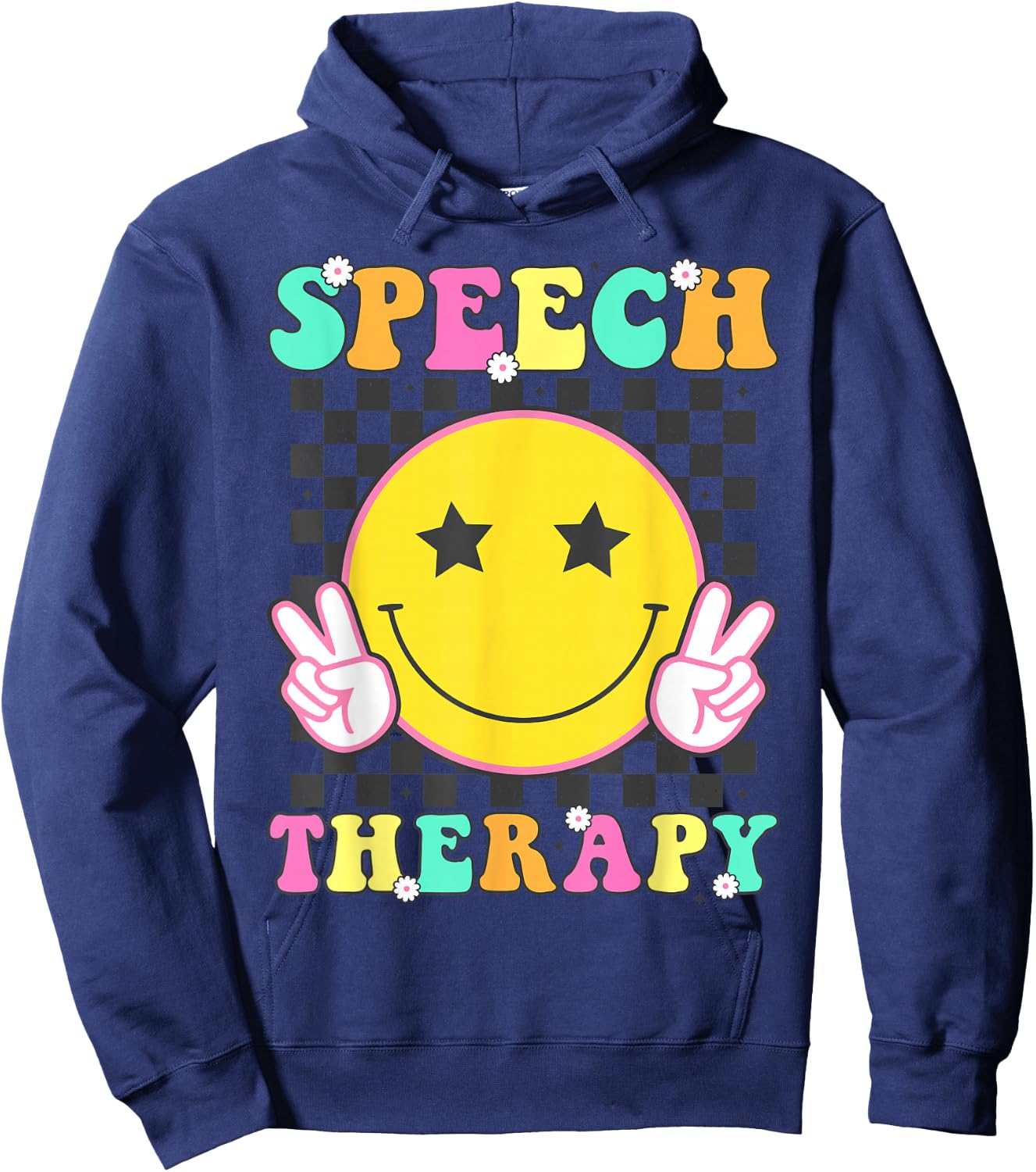 Speech Therapy Retro Smile Face SLP Teacher Speech Therapist Hoodie - Hoodie | Navy