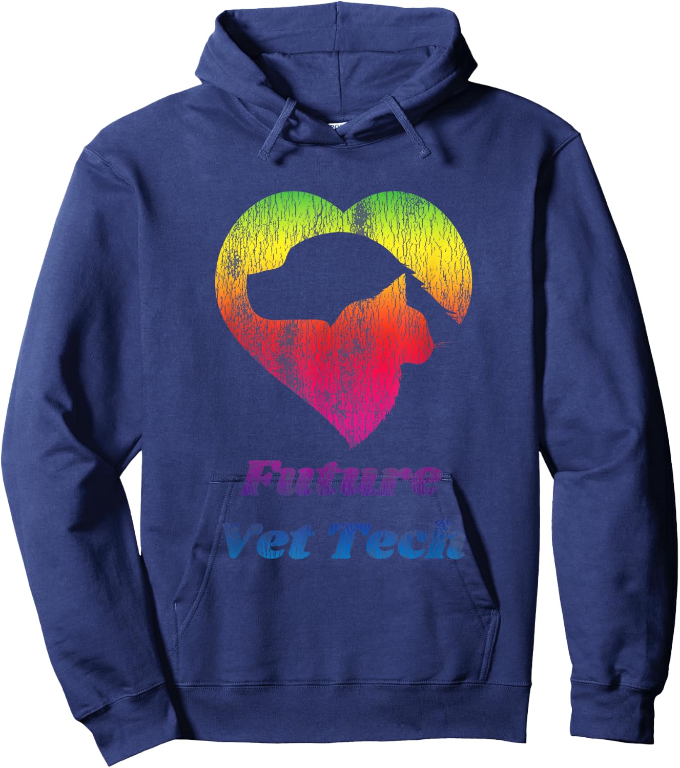 Future Vet Tech - Worn Distressed Rainbow Look Hoodie - Hoodie | Navy