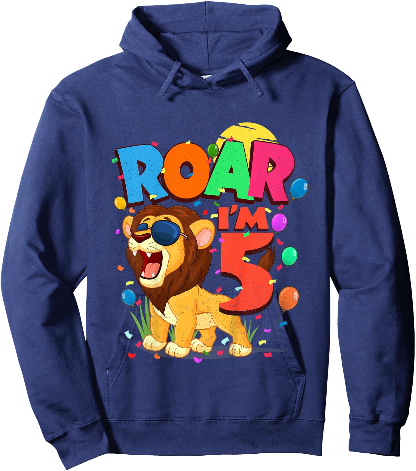 Kids 5th Birthday ROAR I'M 5 Year Old Shirt Boys Lion Safari Gift Hoodie - Hoodie | Navy