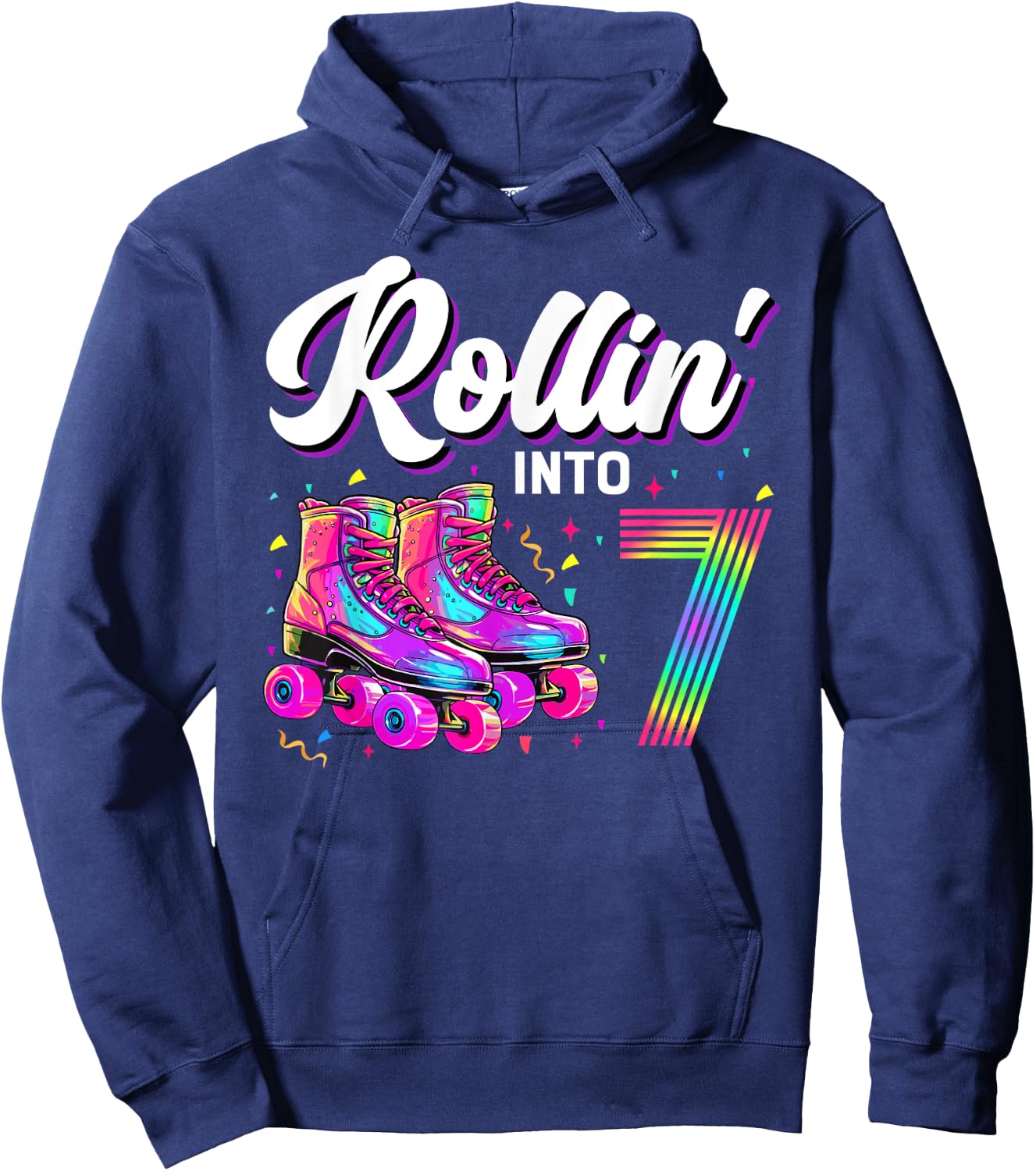 7th Birthday Shirt Girl 7 Year Old Roller Skate Skating Hoodie - Hoodie | Navy