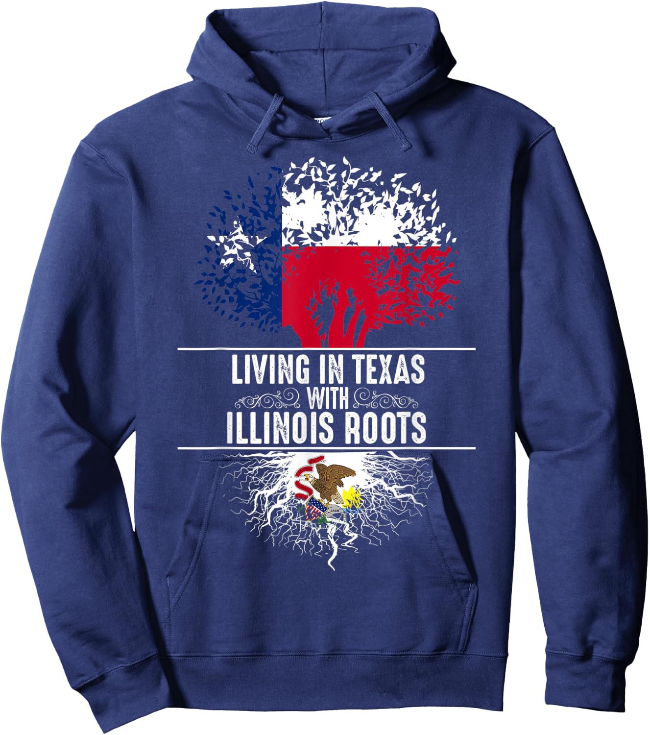 Texas Home Illinois Roots State Tree Flag Love Gift Hoodie - Hoodie | Navy