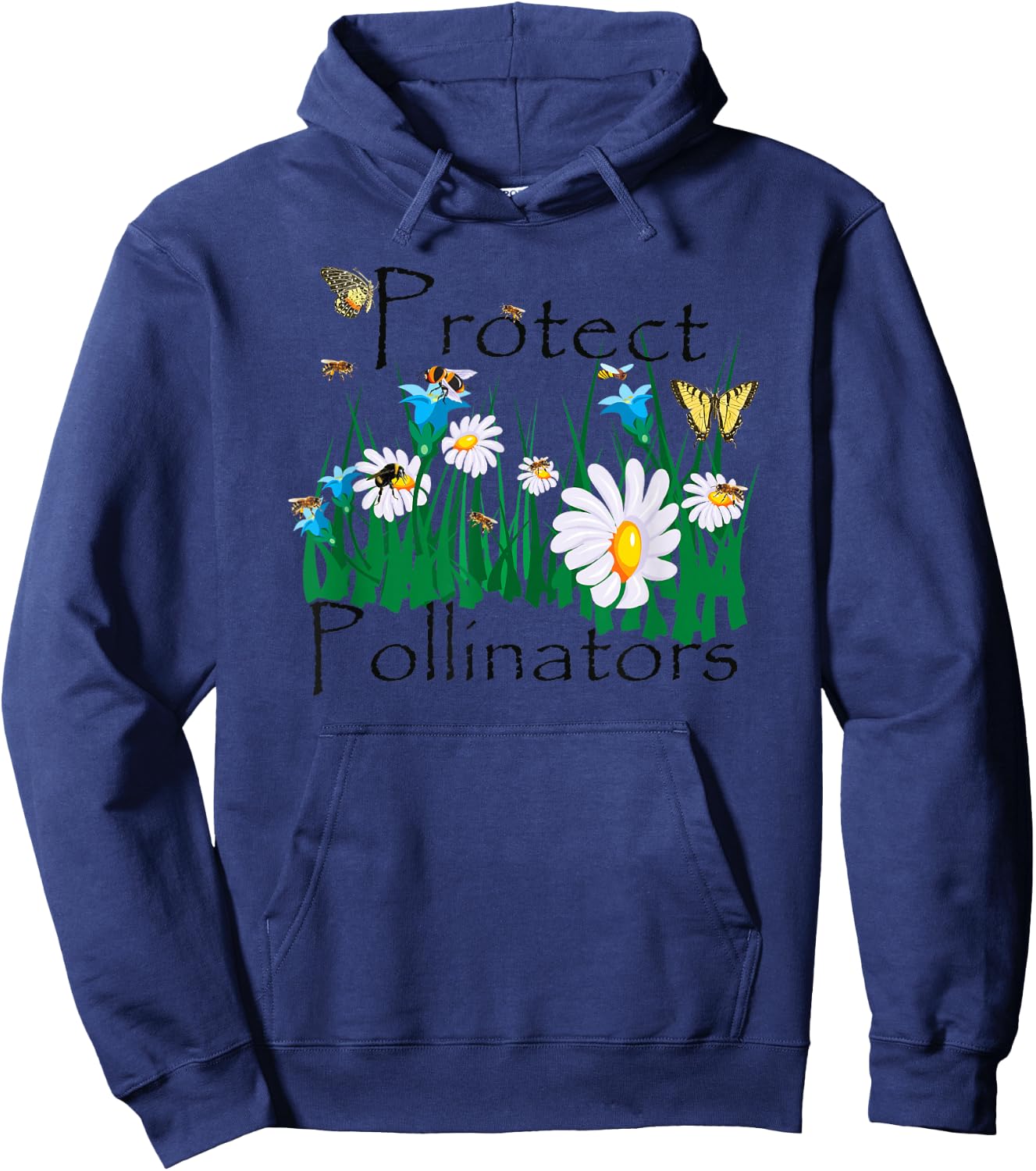 Protect Pollinators Bees Butterflies Flowers Botanical Hoodie - Hoodie | Navy