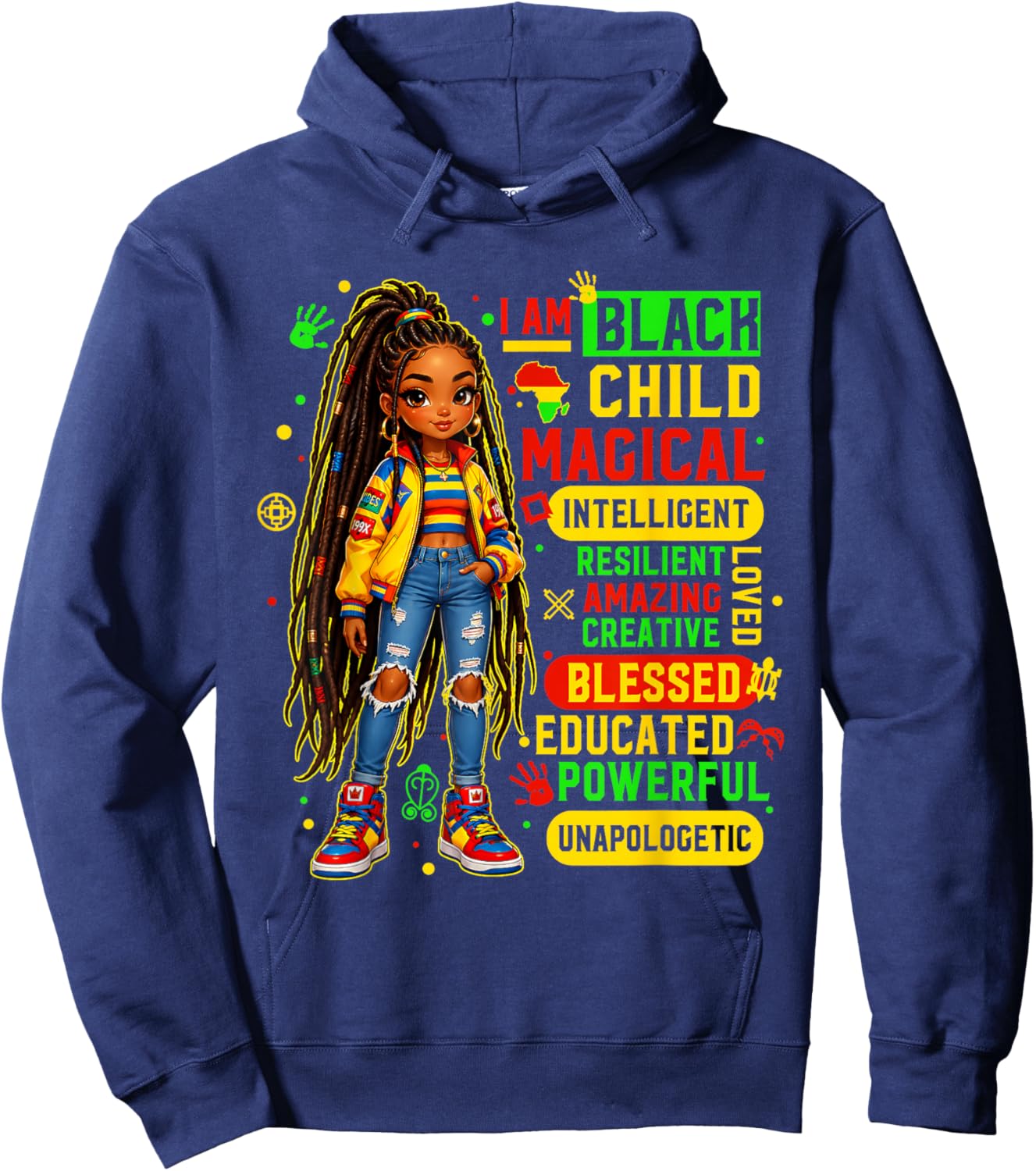 I Am Black Child African American History Month Girls Kids Hoodie - Hoodie | Navy