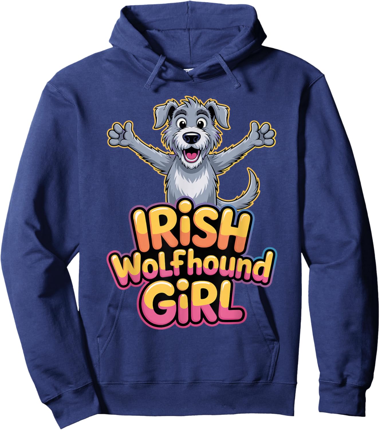 Irish Wolfhound Girl Cartoon Pet Dog Mom Puppy Breed Hoodie - Hoodie | Navy