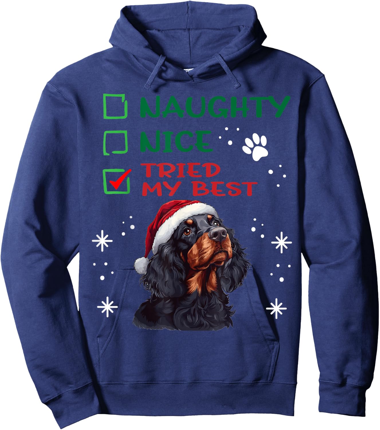 Cute Gordon Setter Dog Christmas Naughty Nice Tried my Best Hoodie - Hoodie | Navy