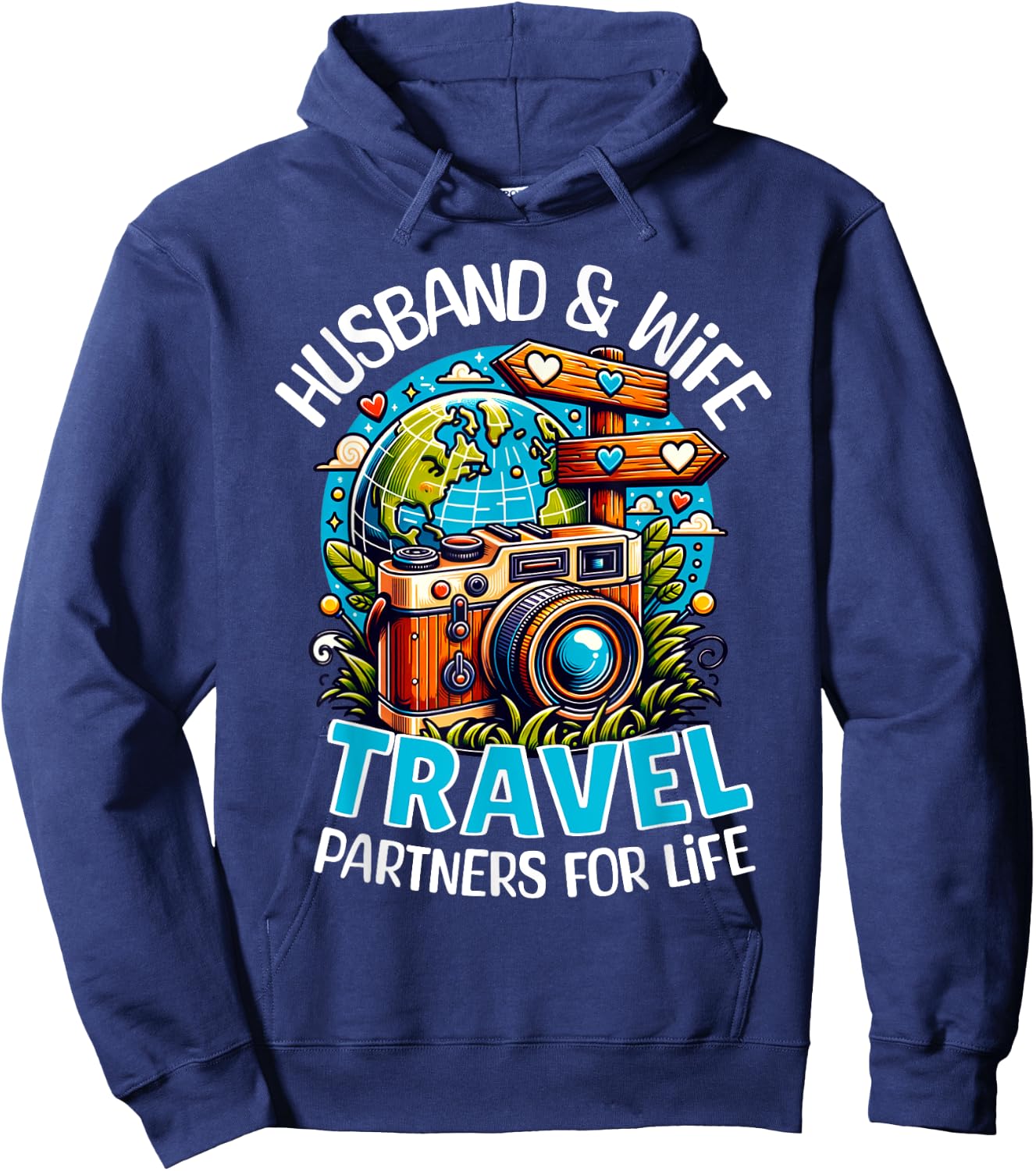 Couple Matching Husband And Wife Travel Partners For Life Hoodie - Hoodie | Navy