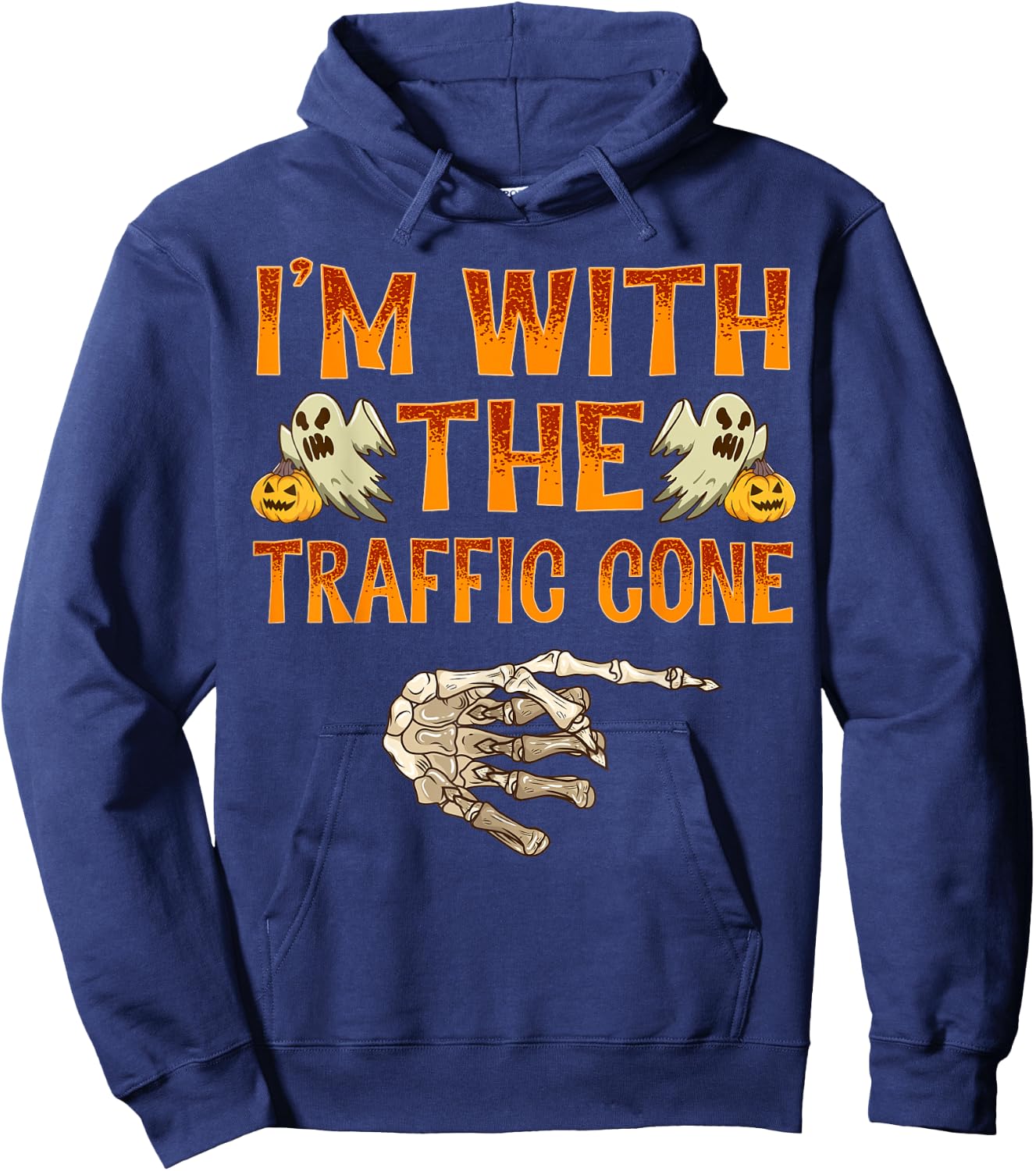 I'm With The Traffic Cone Shirt Costume Halloween Couple Hoodie - Hoodie | Navy