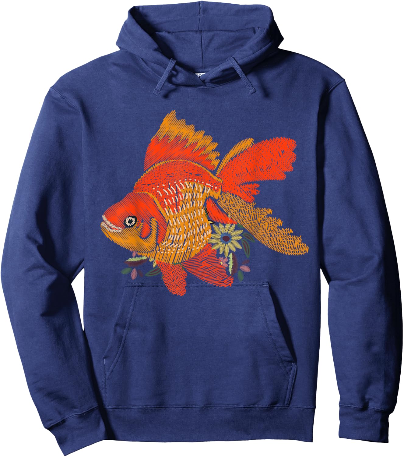 Japanese Goldfish - Vintage Floral Embroidery Look Hoodie - Hoodie | Navy