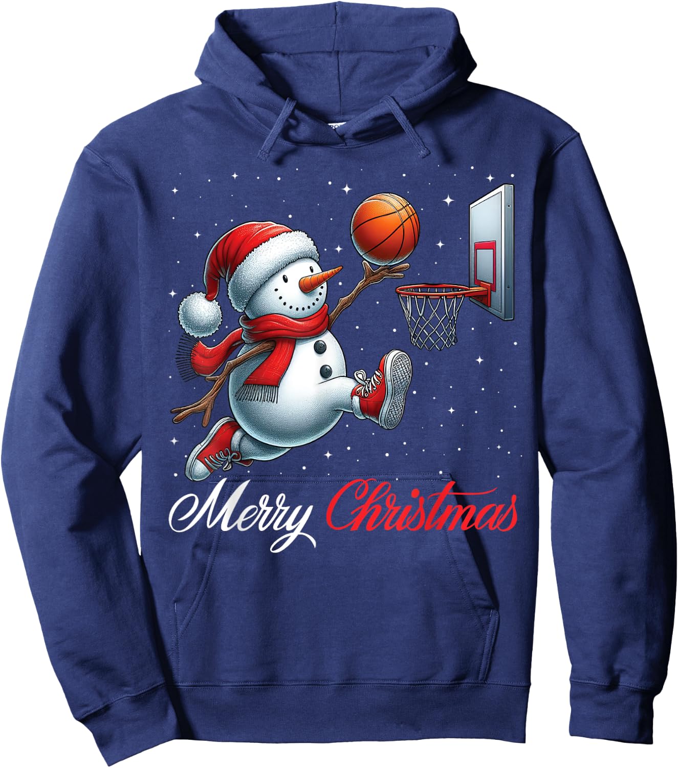 Snowman Basketball Merry Christmas Snow Boys Girls Kids Hoodie - Hoodie | Navy