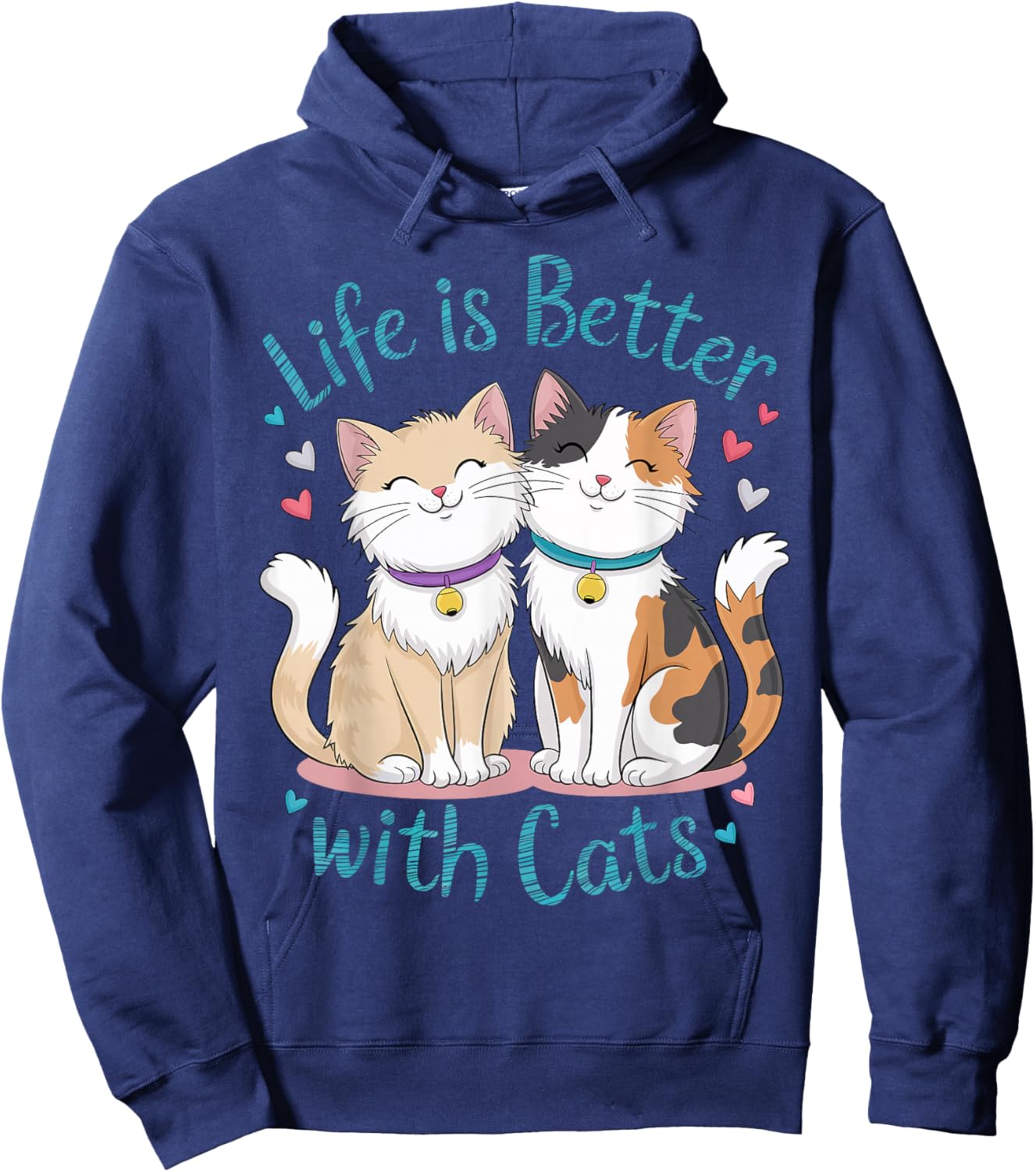 Life Is Better With Cats Cute Cat Lover Valentine's Men Women Kids Hoodie - Hoodie | Navy