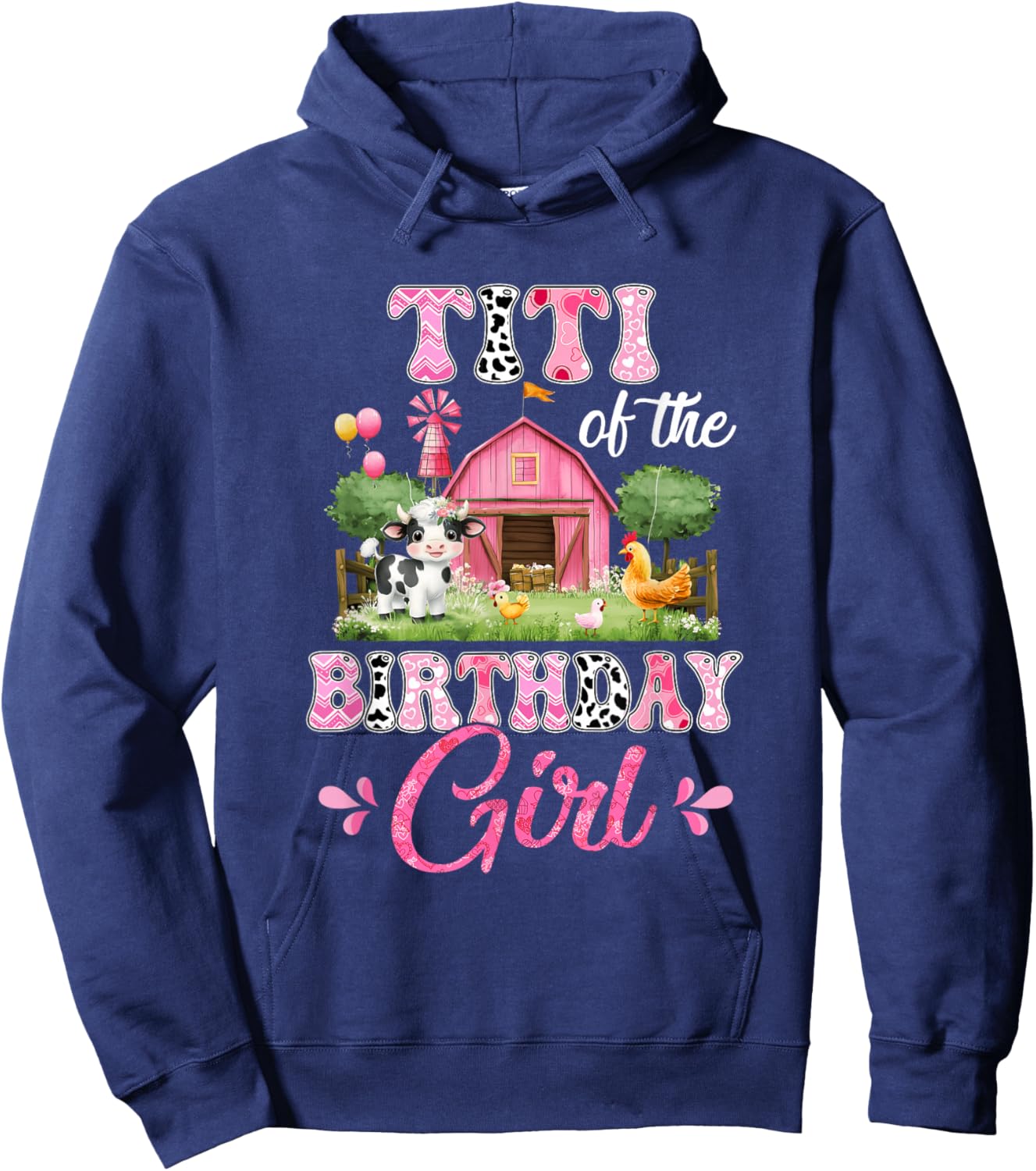 Titi Of The Birthday Girl 1St Birthday Cow Farm Family Hoodie - Hoodie | Navy