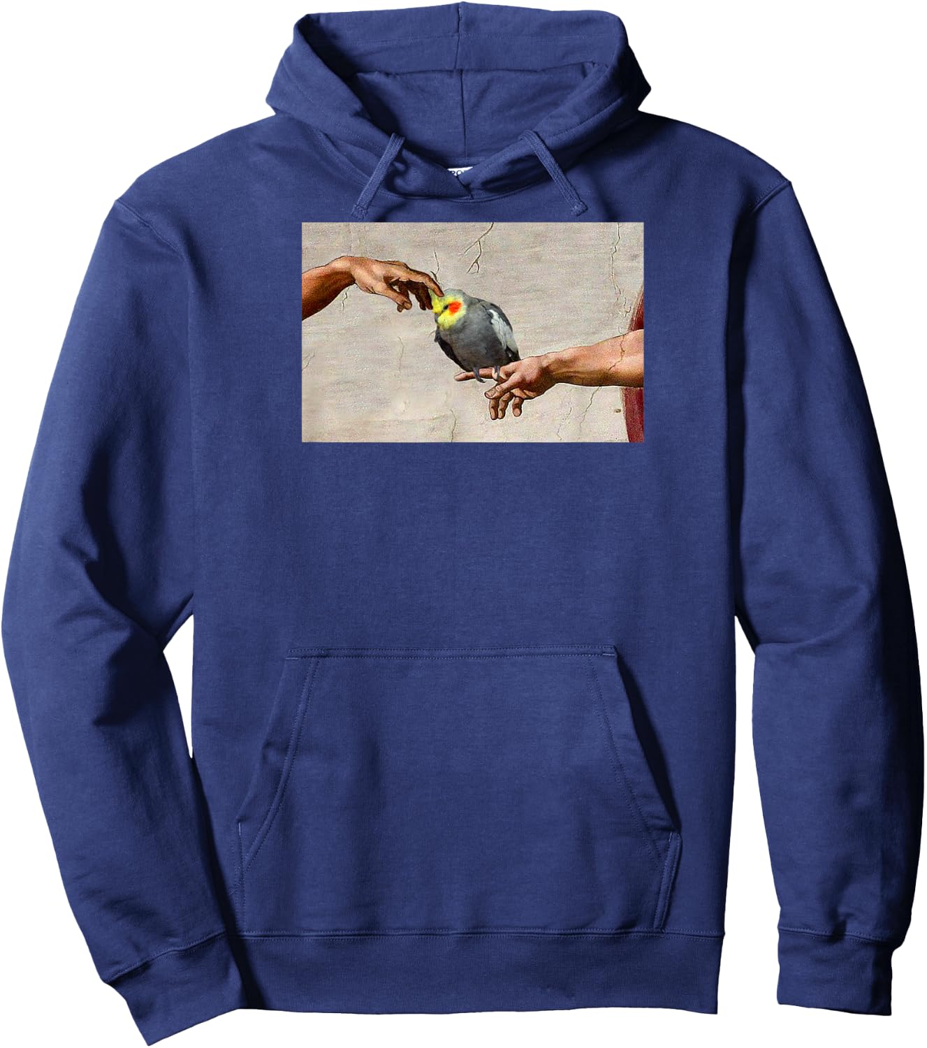Funny Scritching a Birb, Parrot Art, Michelangelo Cockatiel Hoodie - Hoodie | Navy