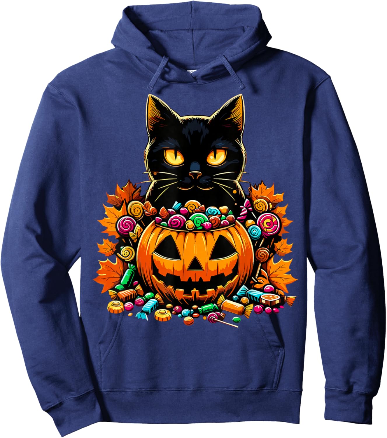 Halloween Black Cat Pumpkin Candy Autumn Hoodie - Hoodie | Navy