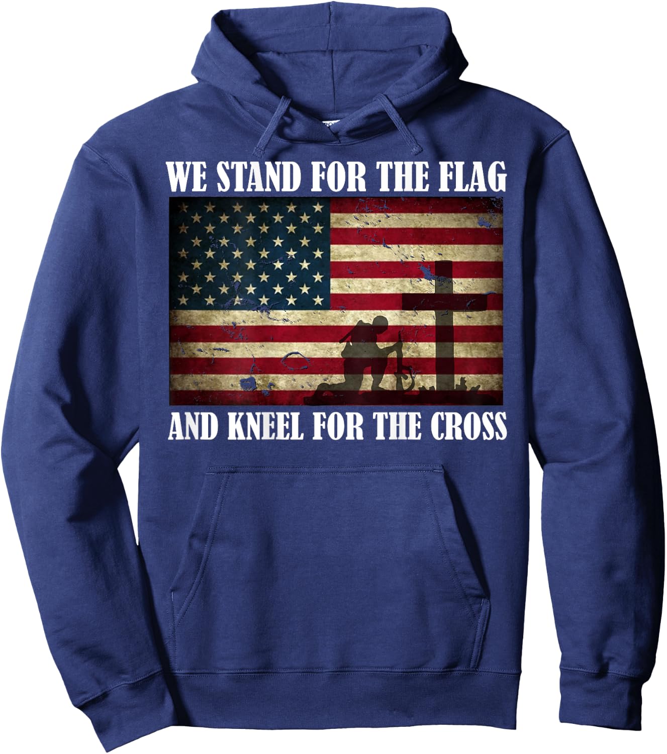 We Stand For The Flag And Kneel For The Cross Back T Shirt Hoodie - Hoodie | Navy