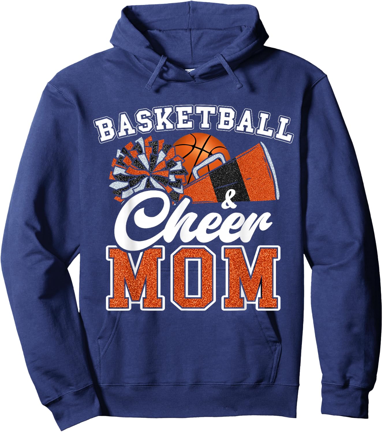 Proud Basketball & Cheer Mom Cheerleader Mom Mama Orange Hoodie - Hoodie | Navy