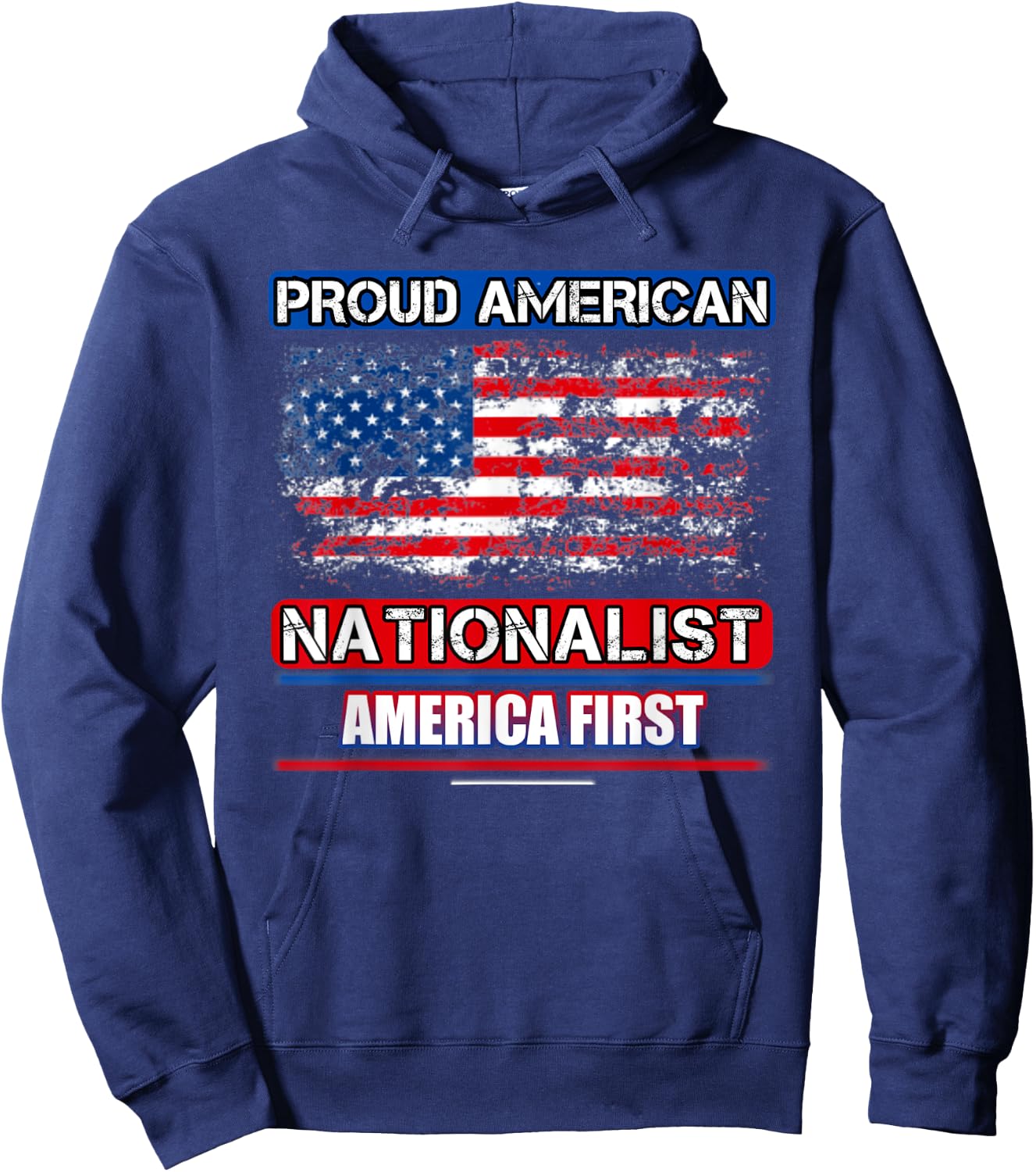 American Flag Proud American, -Adults, Black, Small, Short Sleeve, Classic Fit, Cotton Hoodie - Hoodie | Navy
