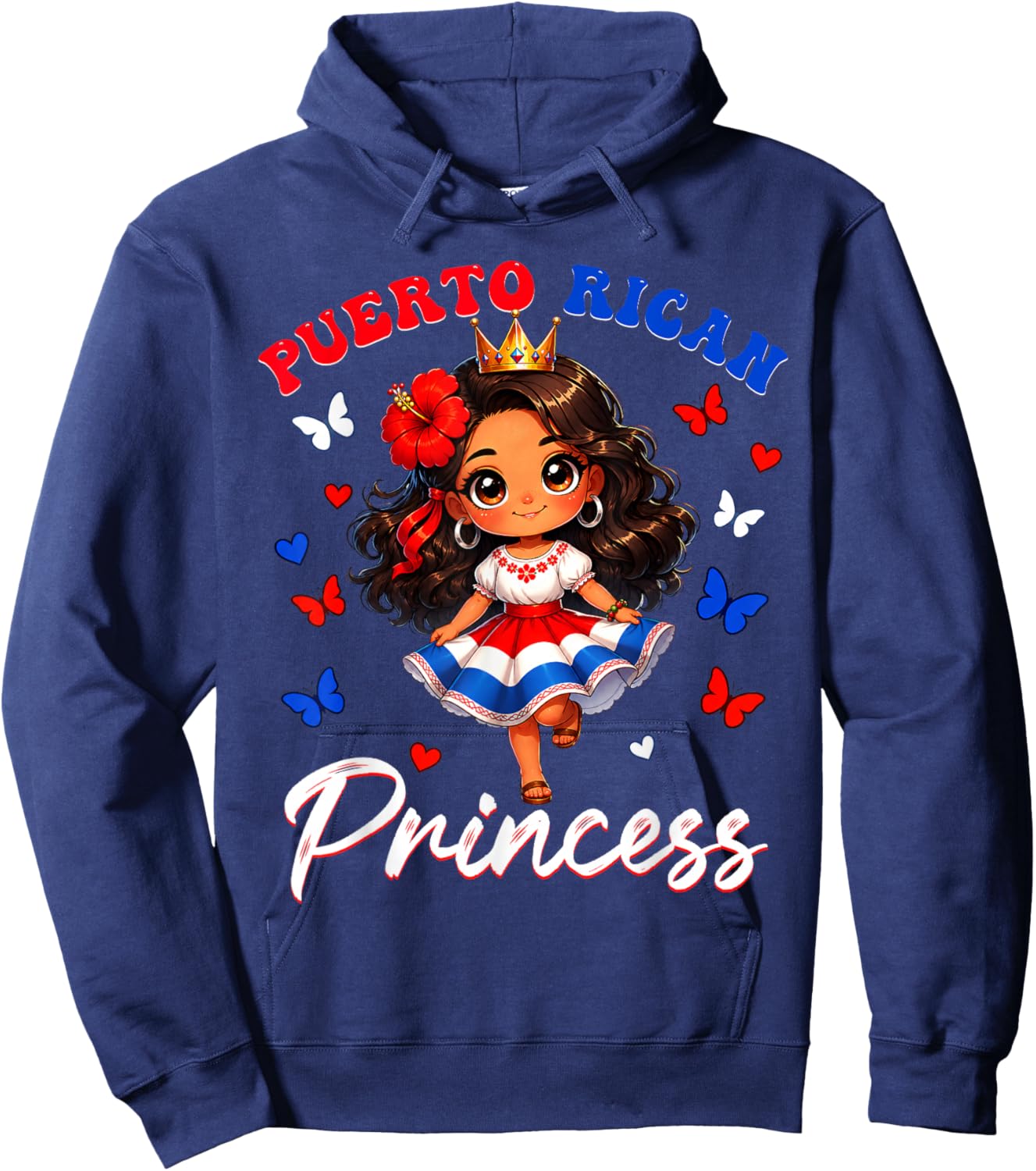 Puerto Rican Princess Puerto Rico Hispanic Heritage Girls Hoodie - Hoodie | Navy