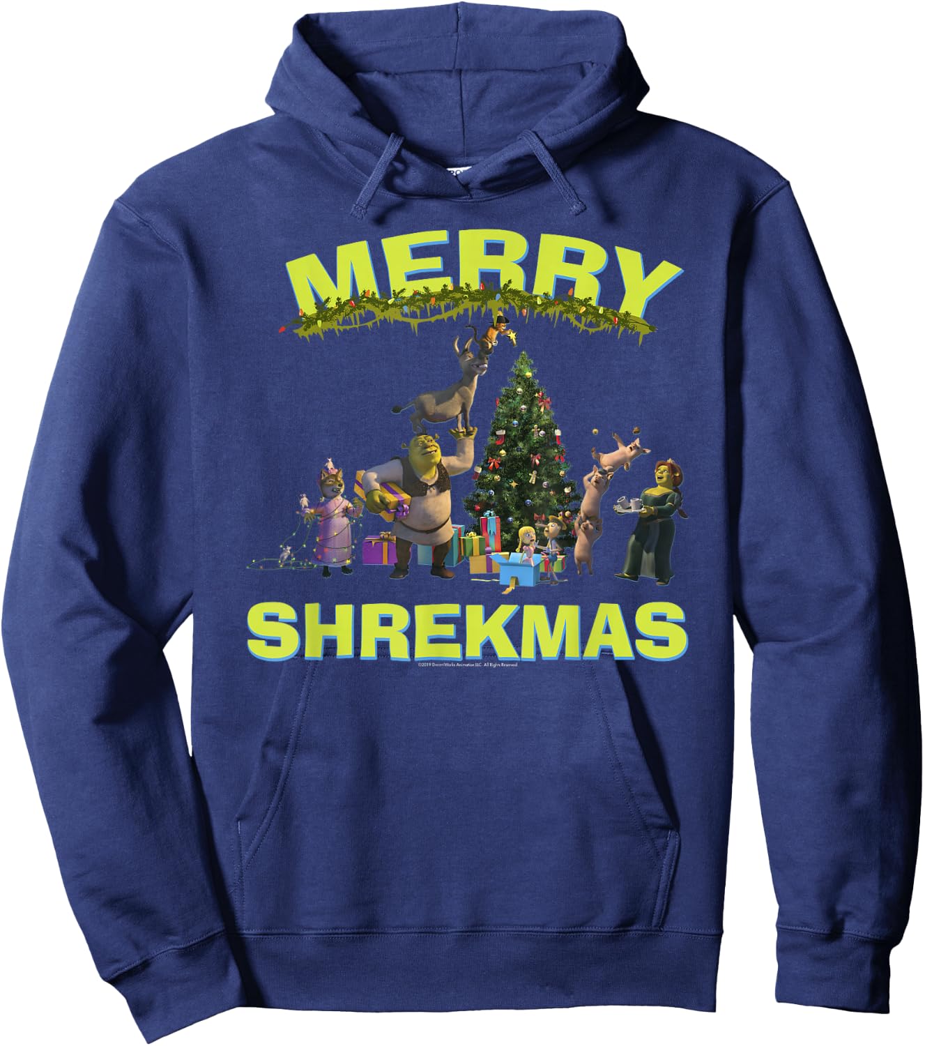 Shrek Group Shot Friends Merry Shrekmas Bold Holiday Text Hoodie - Hoodie | Navy