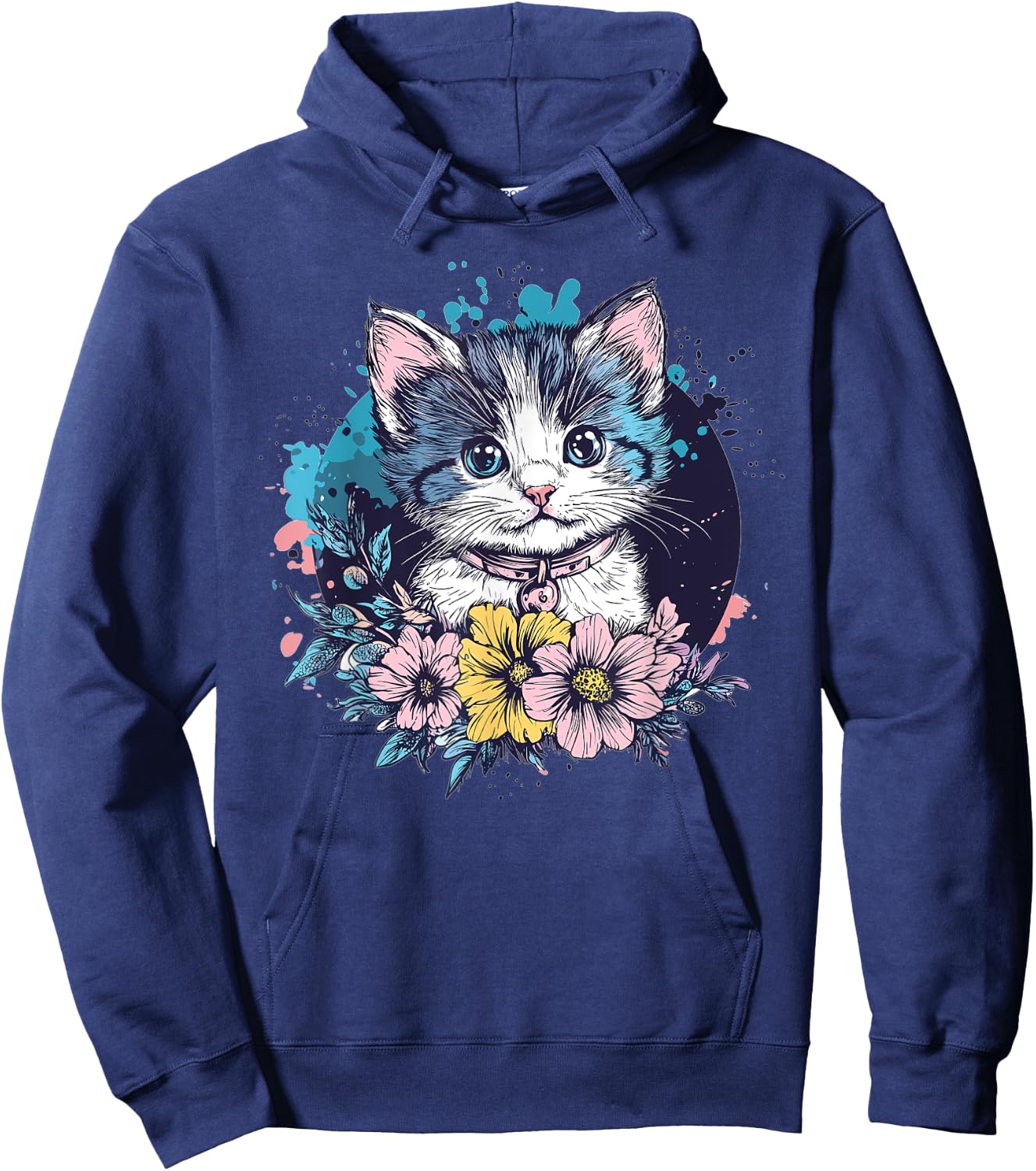 Cute Cat With Flowers I Kids Cat Hoodie - Hoodie | Navy