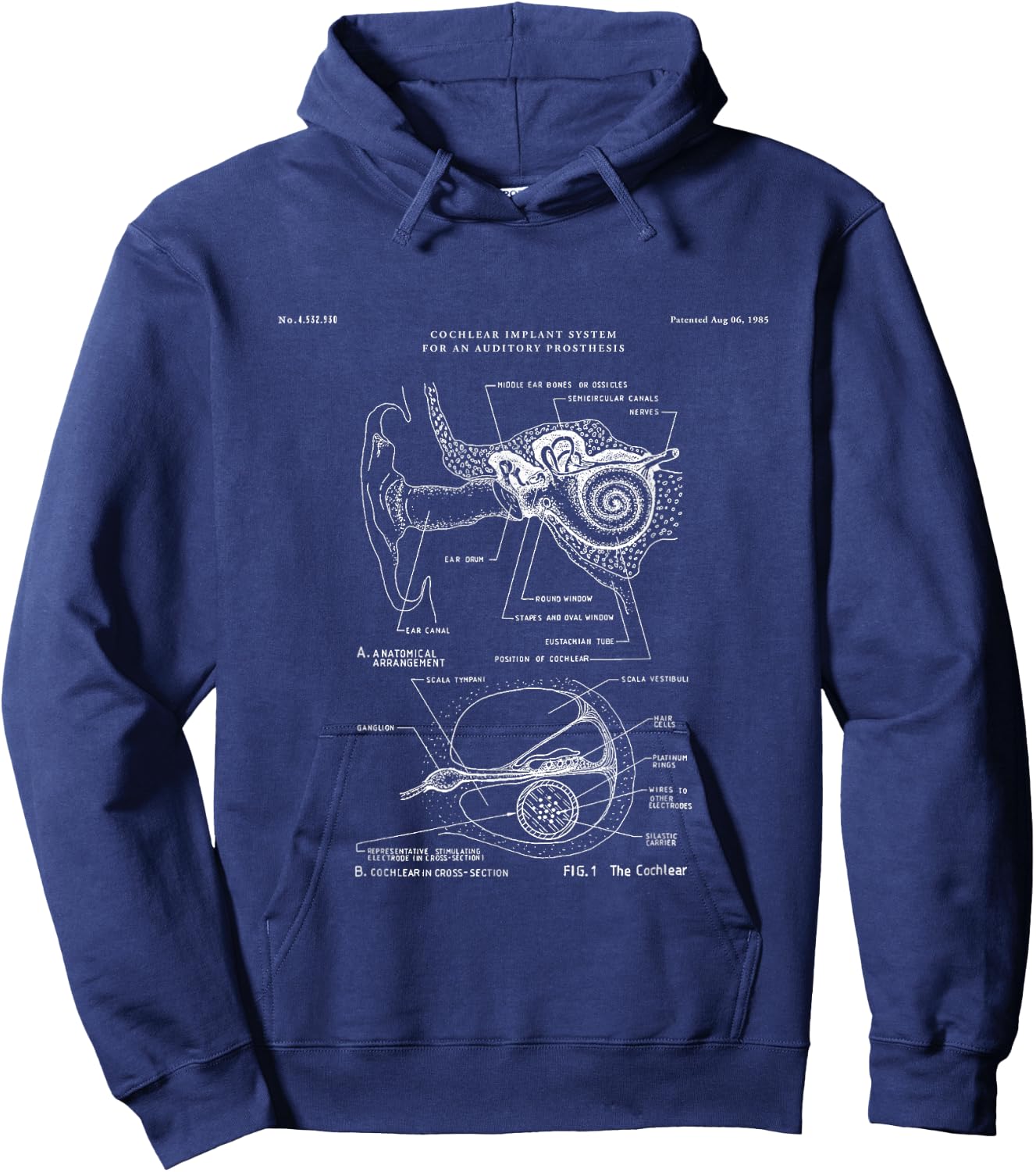 Patent Shirts Cochlear Implant Patent - Medical Hoodie - Hoodie | Navy