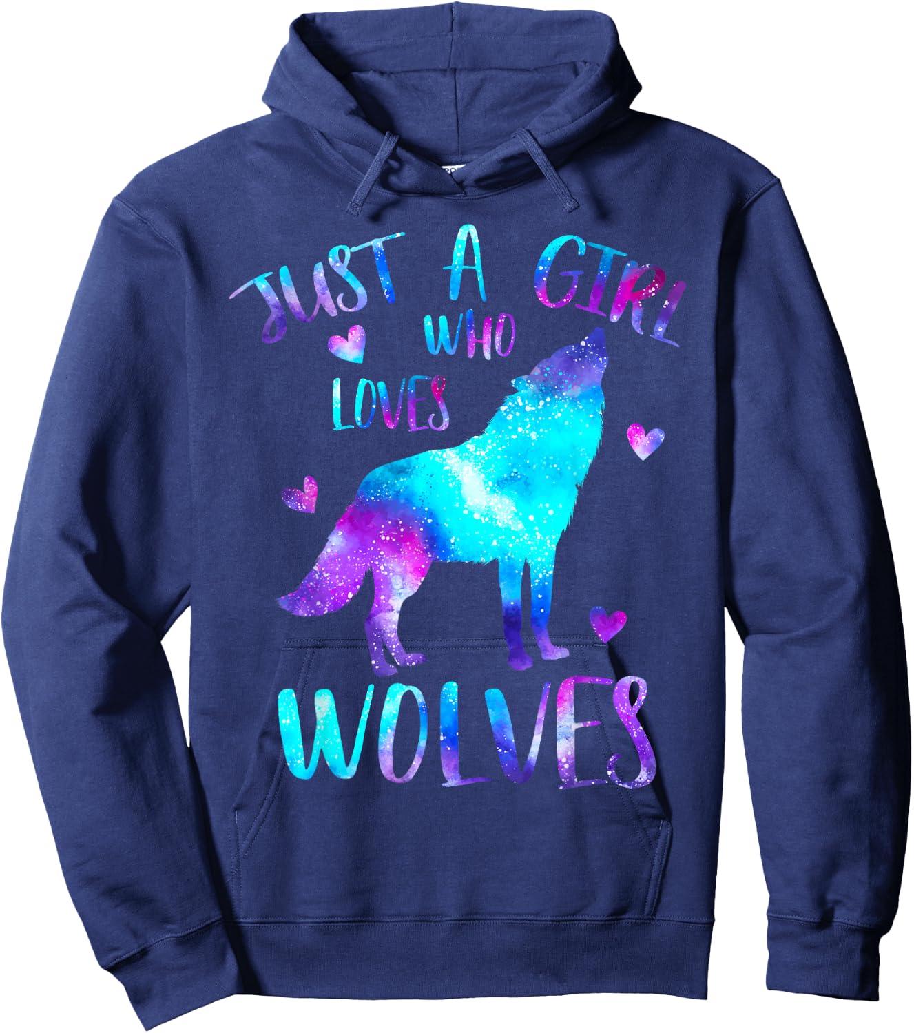 Just a Girl Who Loves Wolves Galaxy Space Cute Wolf Lover Hoodie - Hoodie | Navy