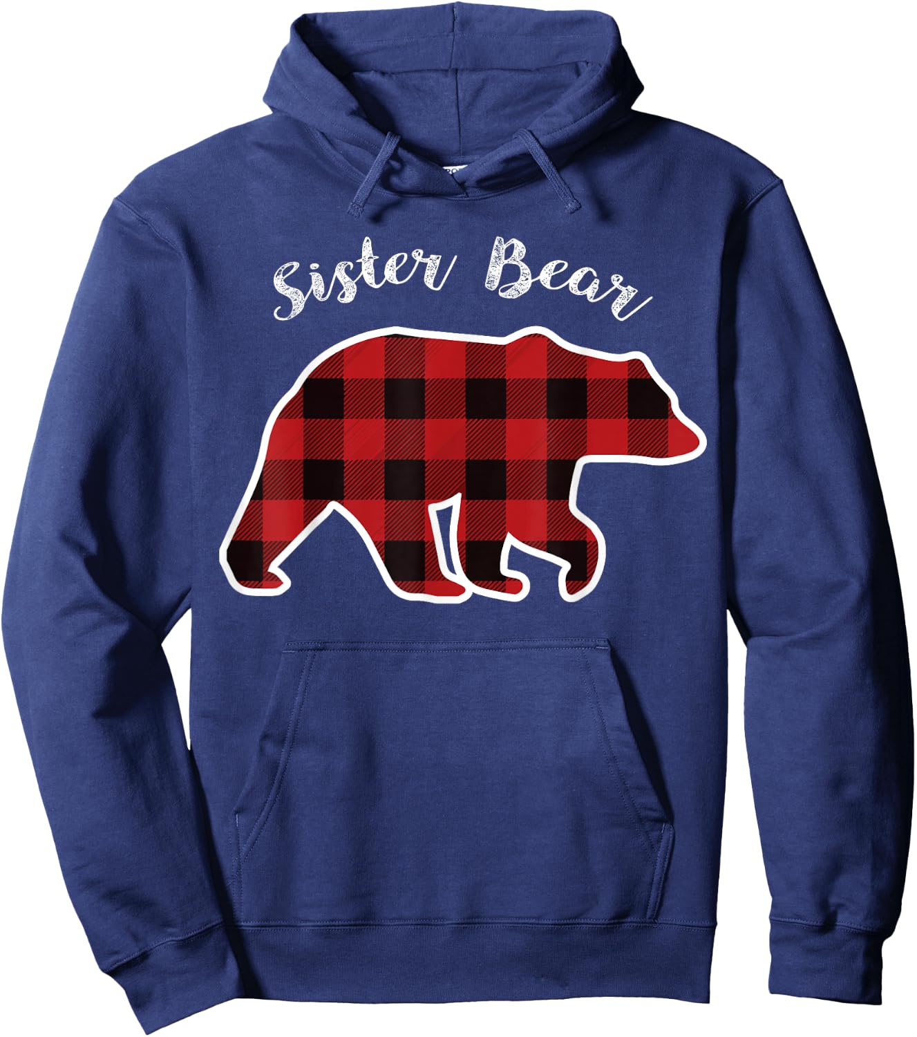 Sister Bear | Women Red Plaid Christmas Pajama Gift Hoodie - Hoodie | Navy