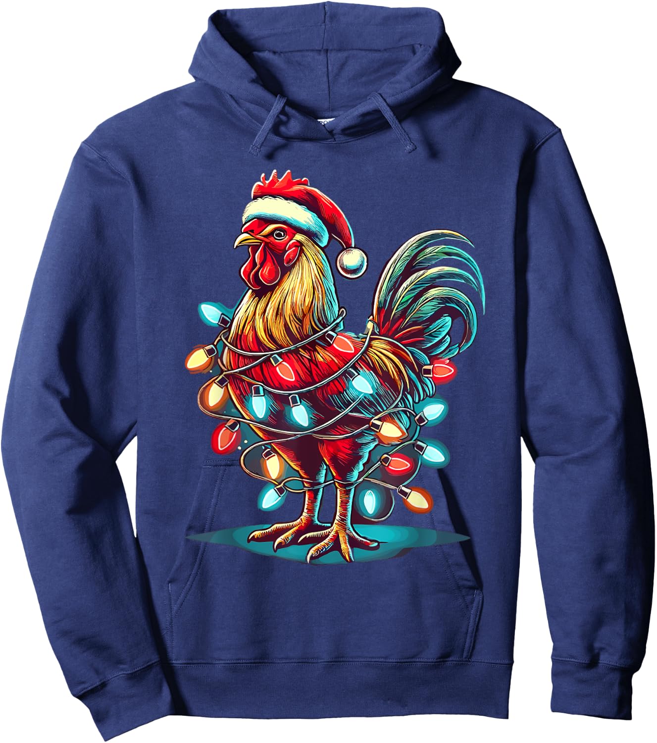 Chicken Santa Hat Christmas Lights Farmer Xmas Hoodie - Hoodie | Navy