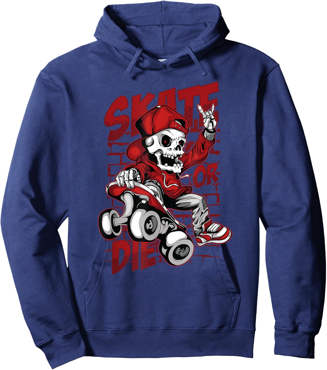 Skate or Die Skating Skeleton Skull Halloween Skateboard Hoodie - Hoodie | Navy