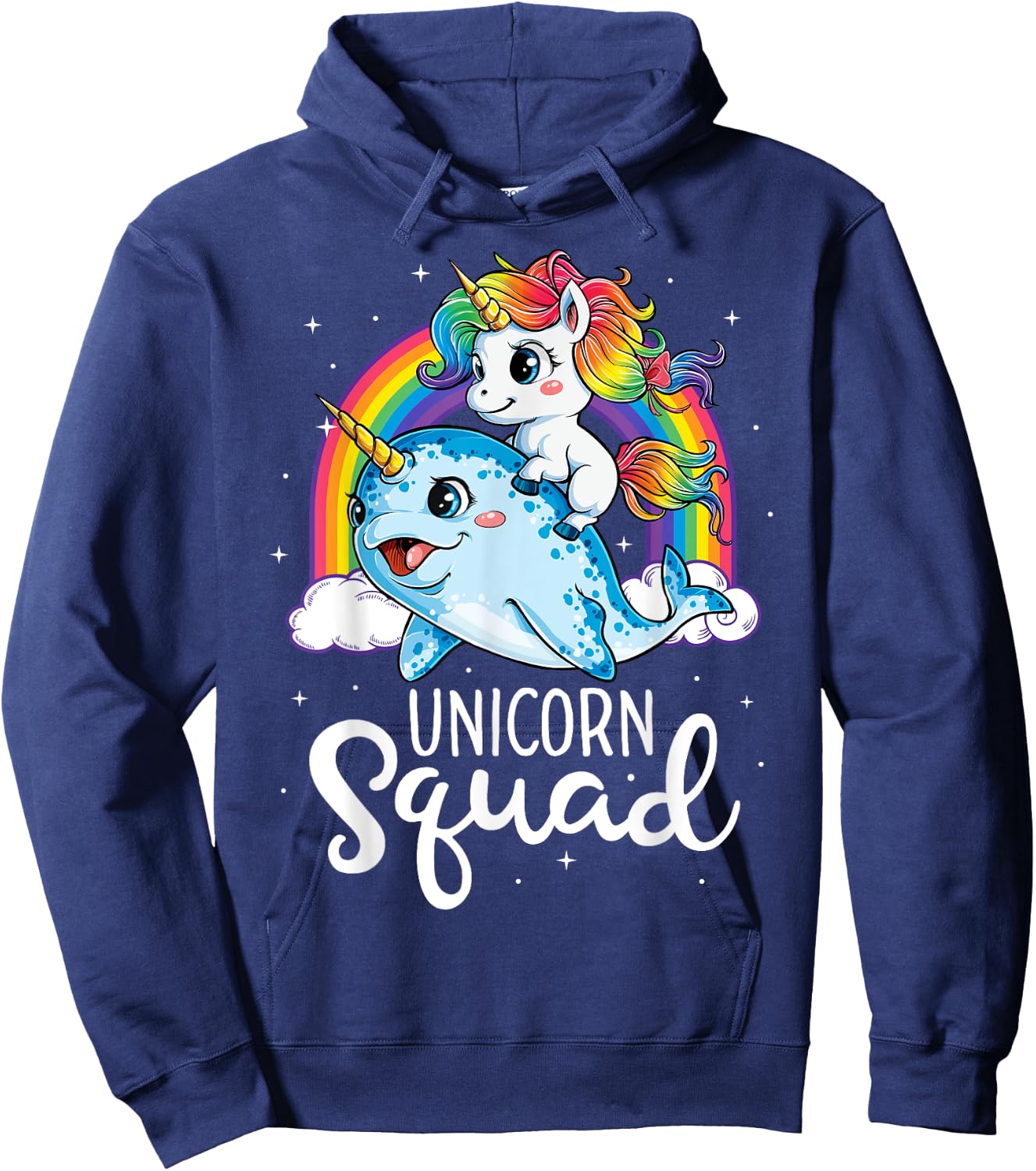 Unicorn Squad Narwhal T shirt Girls Kids Rainbow Unicorns Hoodie - Hoodie | Navy