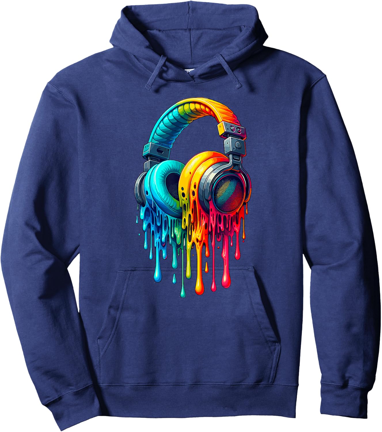 Dripping Paint Headphones Music Singing Singer Song Hoodie - Hoodie | Navy