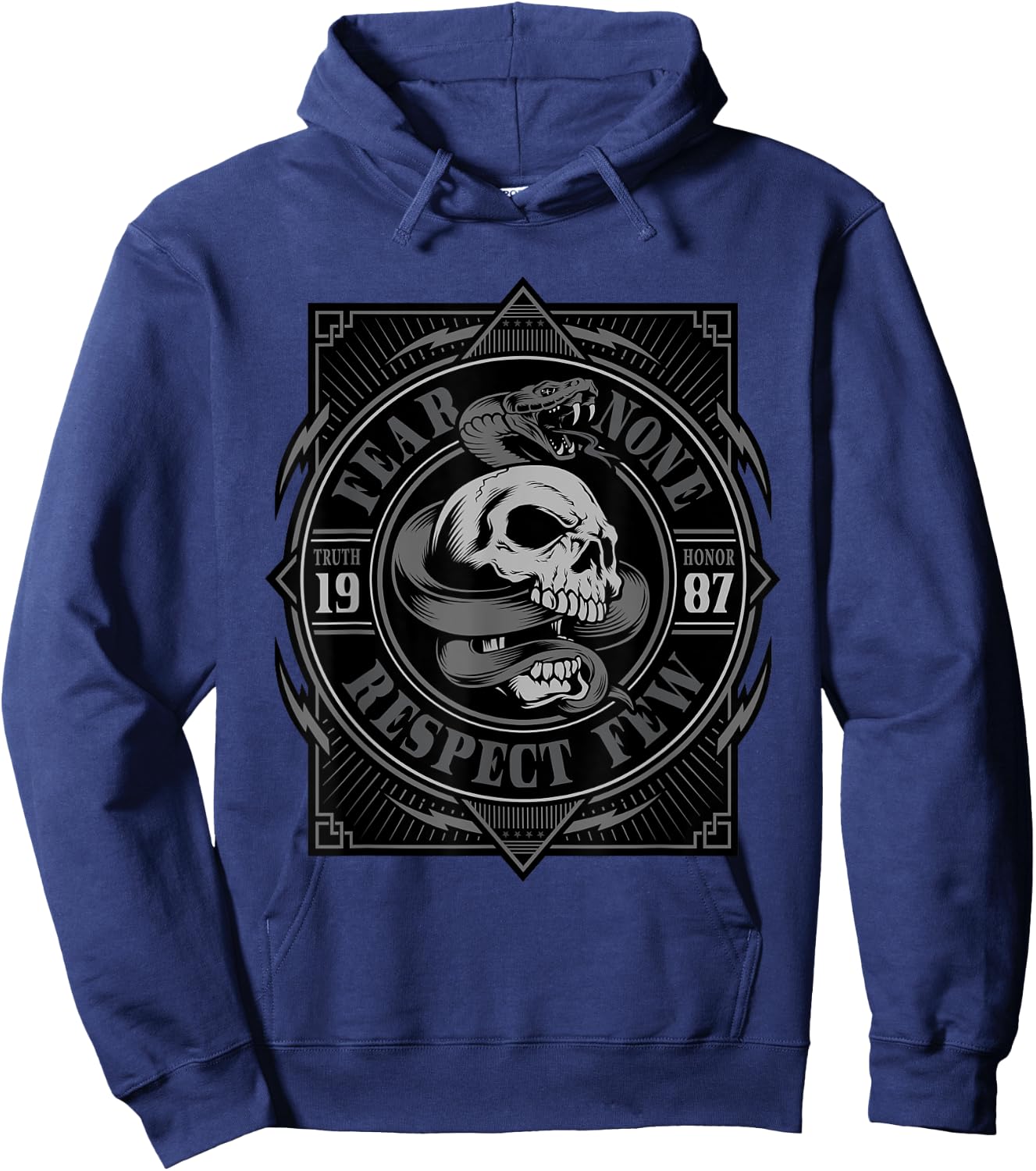 Biker Shirt, , Skull, fear none, respect few, men Hoodie - Hoodie | Navy