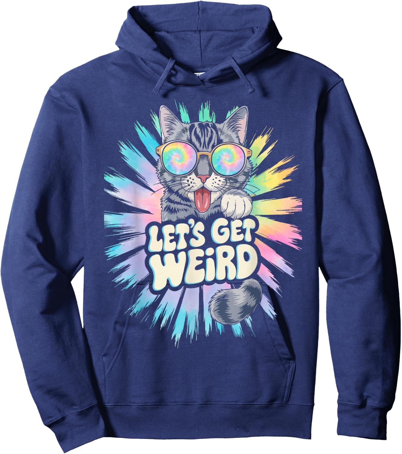 Let's Get Weird Retro Cat Animal Lover Psychedelic Boho Hoodie - Hoodie | Navy
