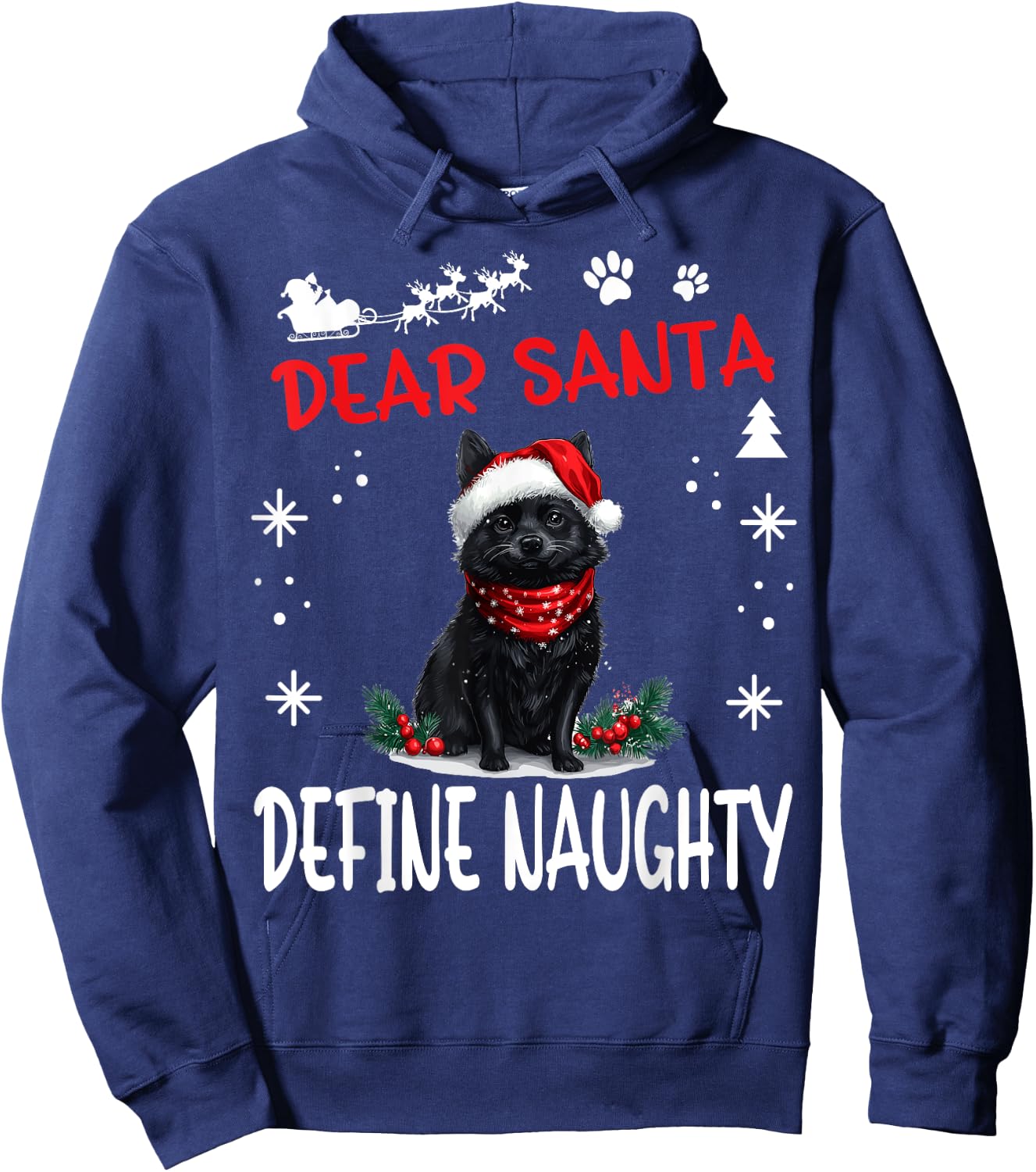 Cute Schipperke dog Dog Christmas Dear Santa Define Naughty Women Kids Hoodie - Hoodie | Navy
