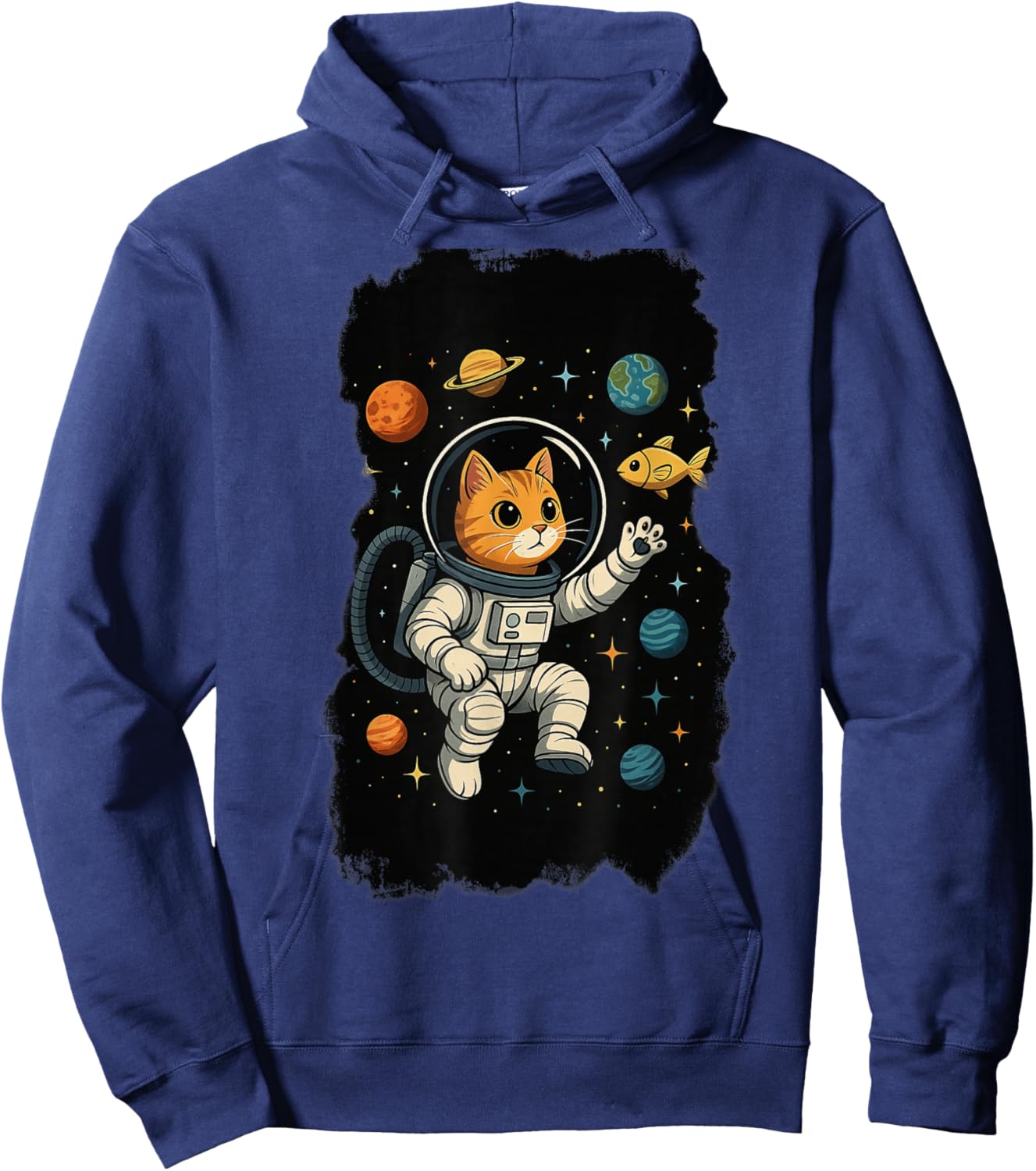 Astronaut Cat Space Explorer Orange Tabby Galaxy Planets Hoodie - Hoodie | Navy