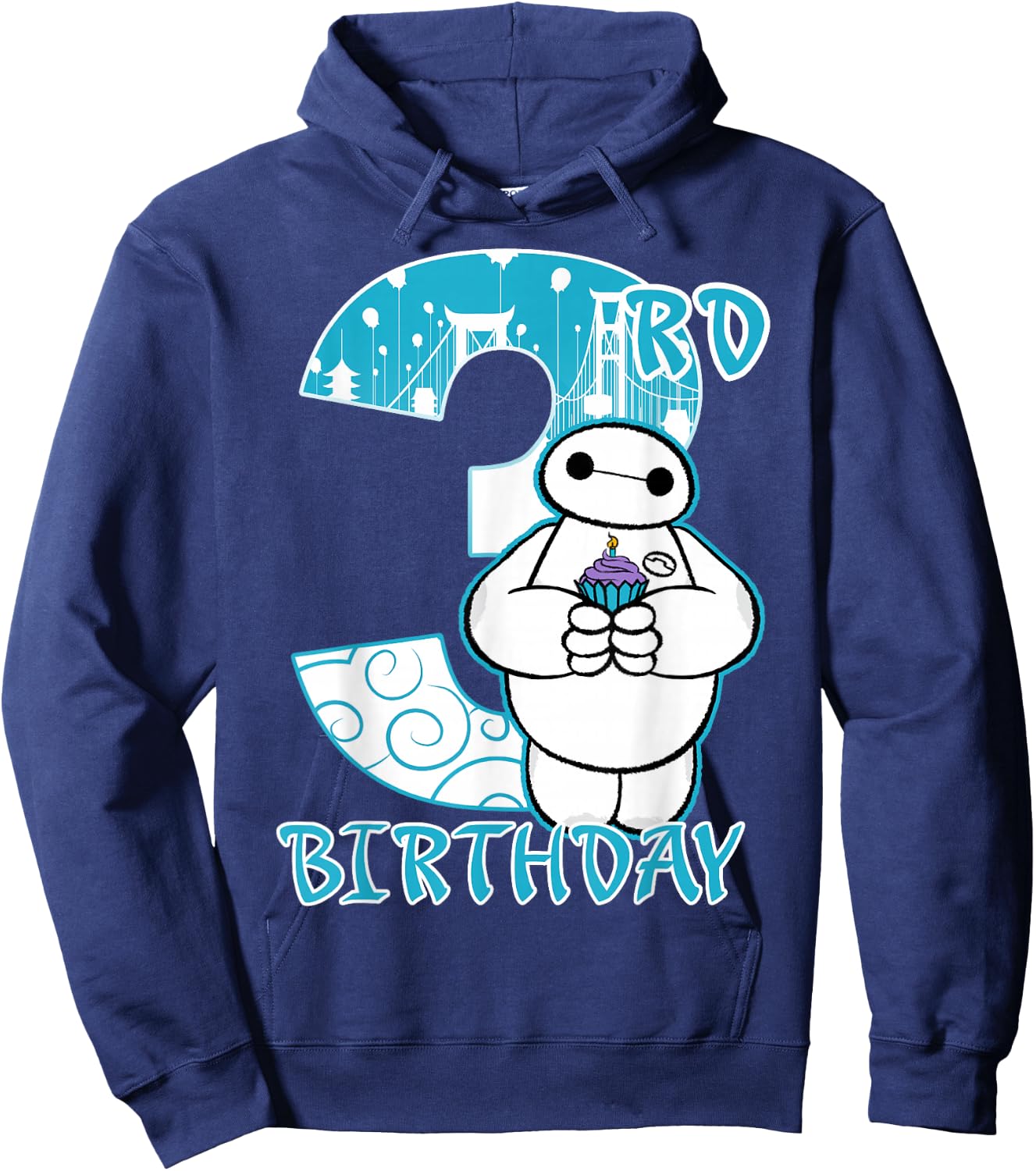 Disney Big Hero 6 Baymax 3rd Birthday Cupcake Portrait Hoodie - Hoodie | Navy