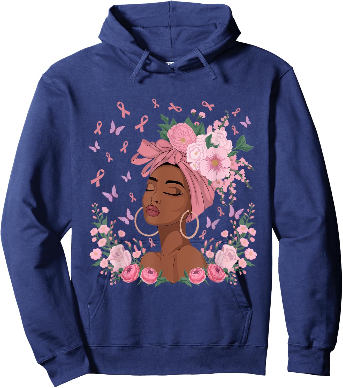 Black Woman In October We Wear Pink Ribbon Breast Cancer Hoodie - Hoodie | Navy