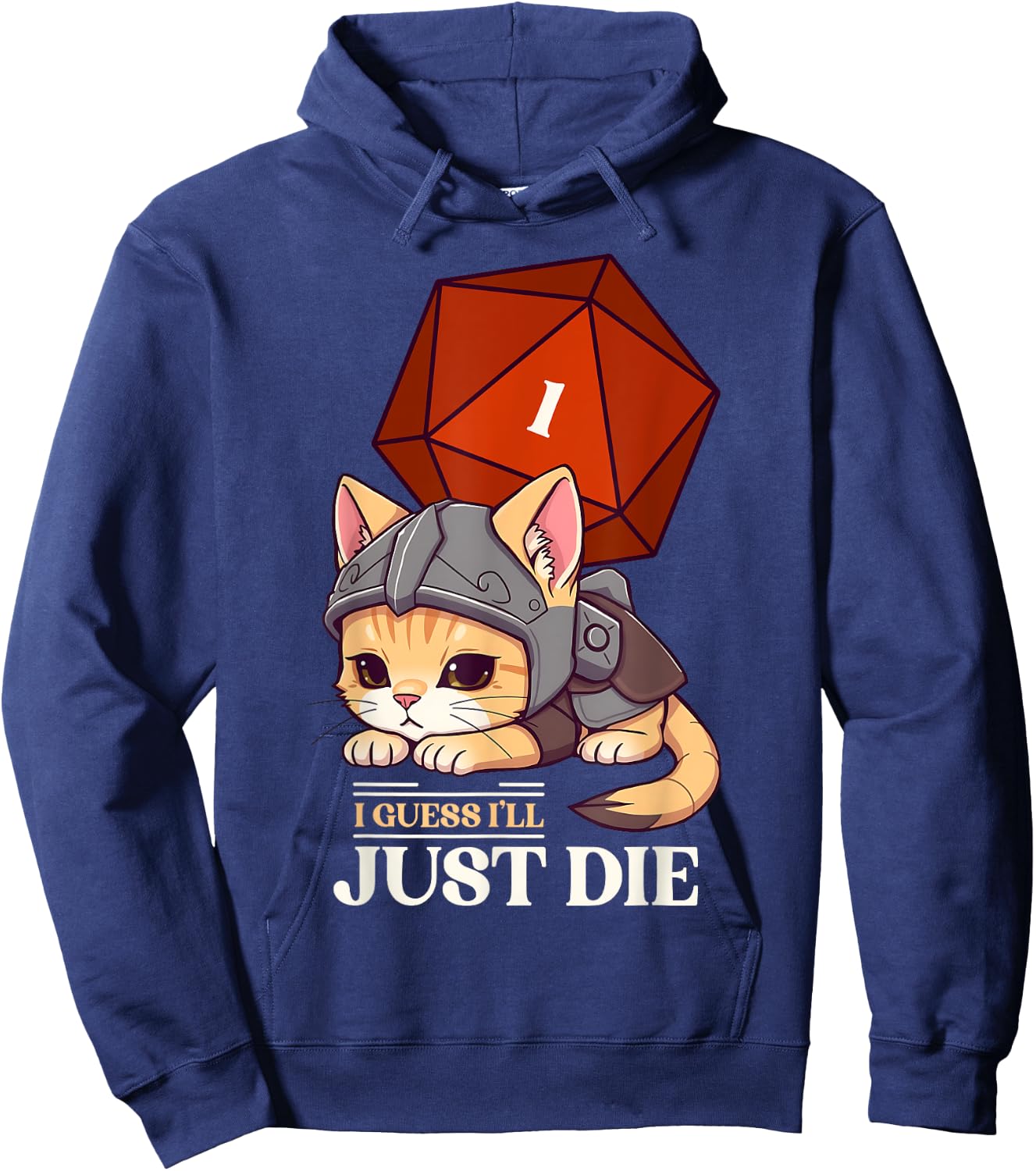 RPG Cat Guess I'll Die | D20 Cat Fail -Adults Kids Black Short Sleeve Gaming/Geek Chic Fantasy RPG Hoodie - Hoodie | Navy