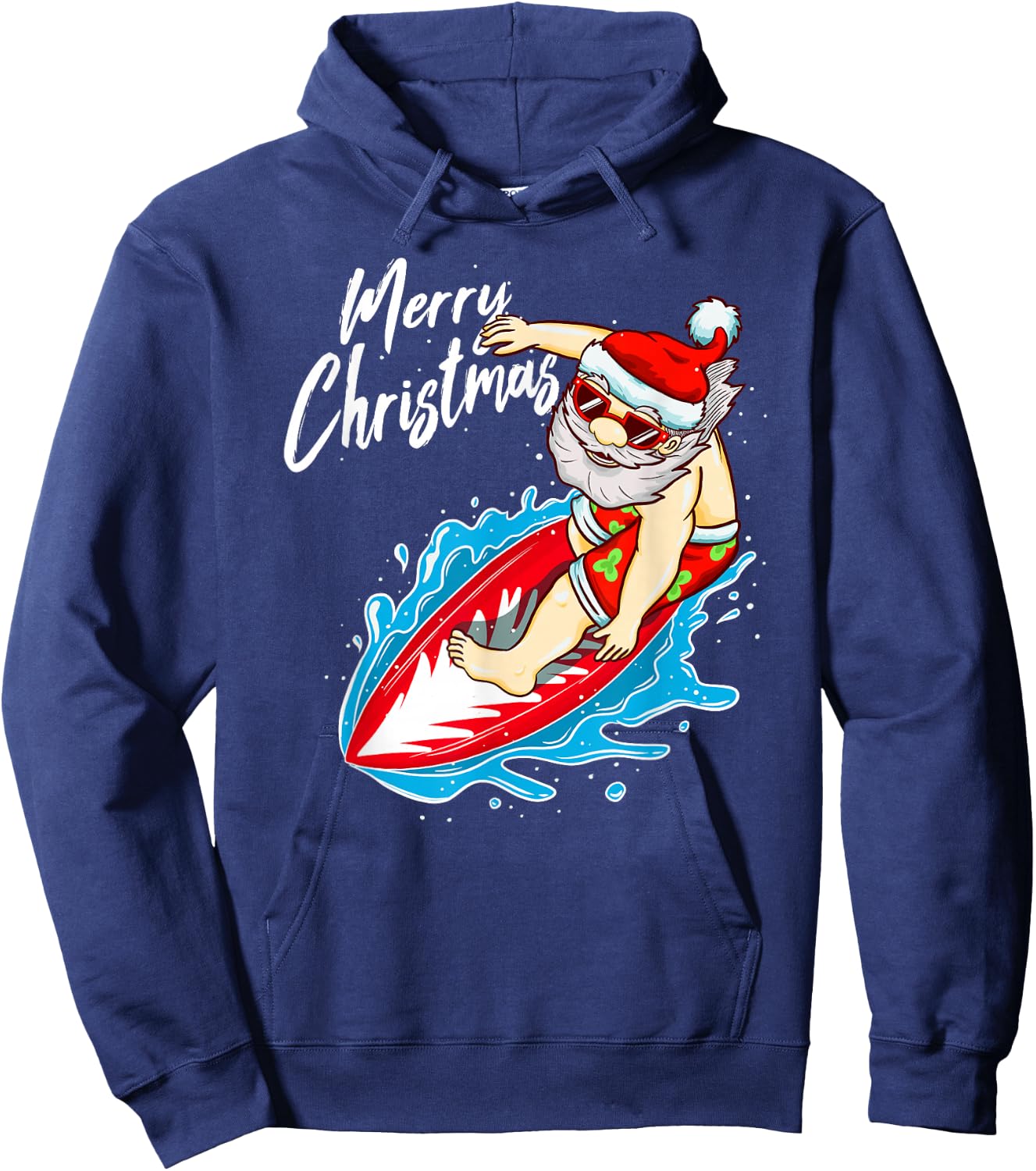 Funny Surfing Santa Claus Hawaiian Christmas Santa Surfing Hoodie - Hoodie | Navy