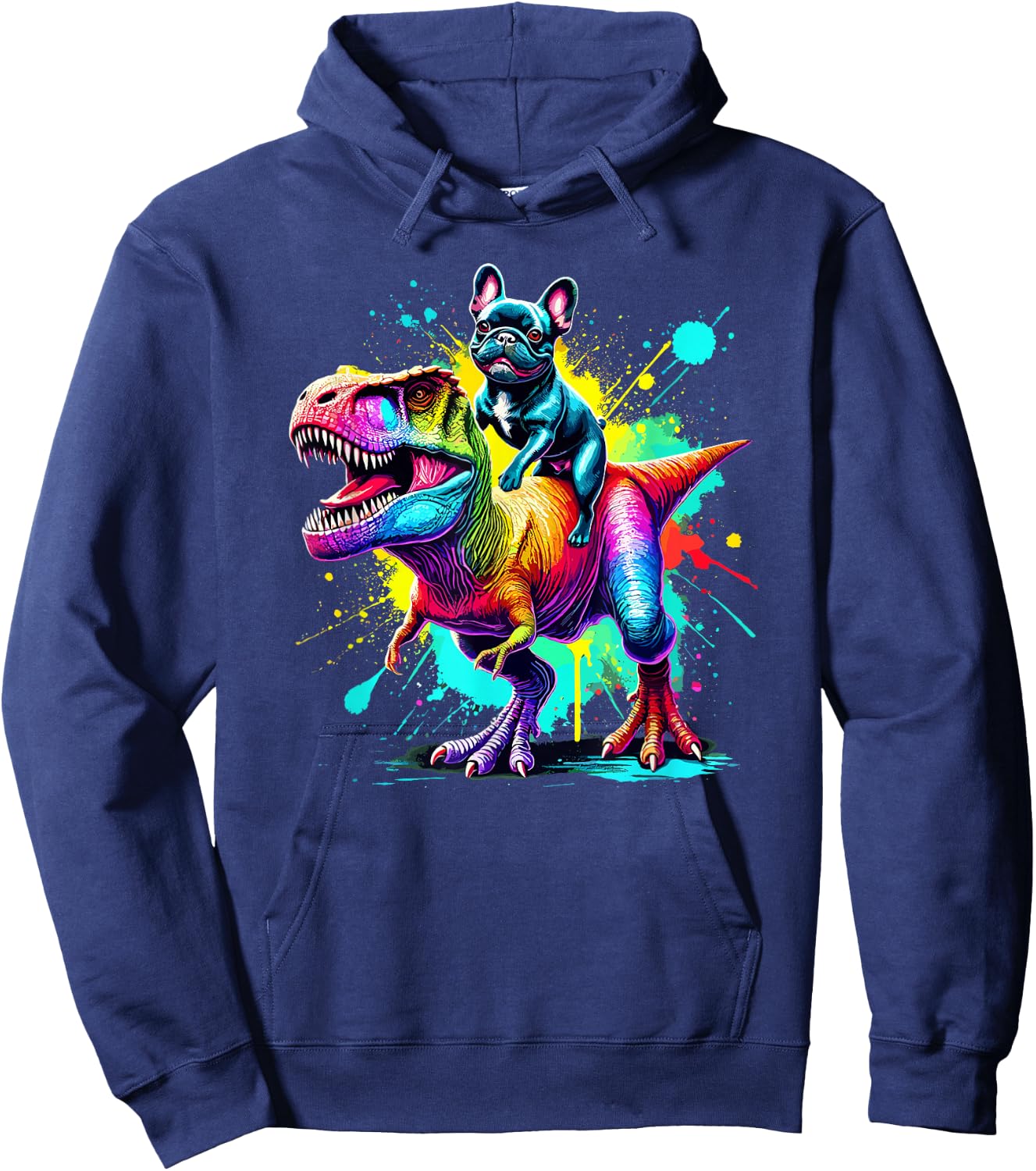 Splash Art Dinosaur T-Rex French Bulldog Frenchie Hoodie - Hoodie | Navy