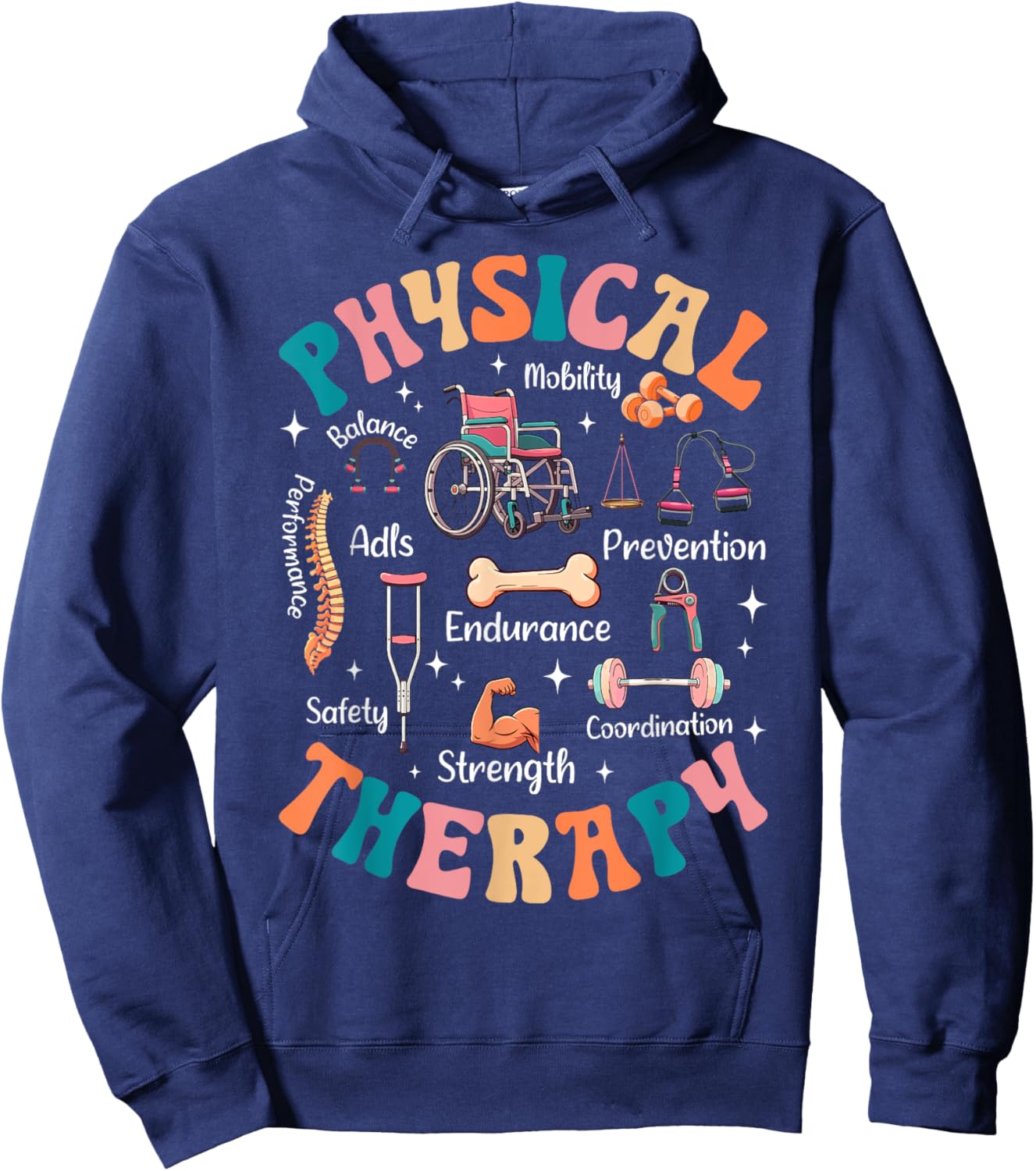 Retro Groovy Physical Therapy PTA Therapist Appreciation Hoodie - Hoodie | Navy