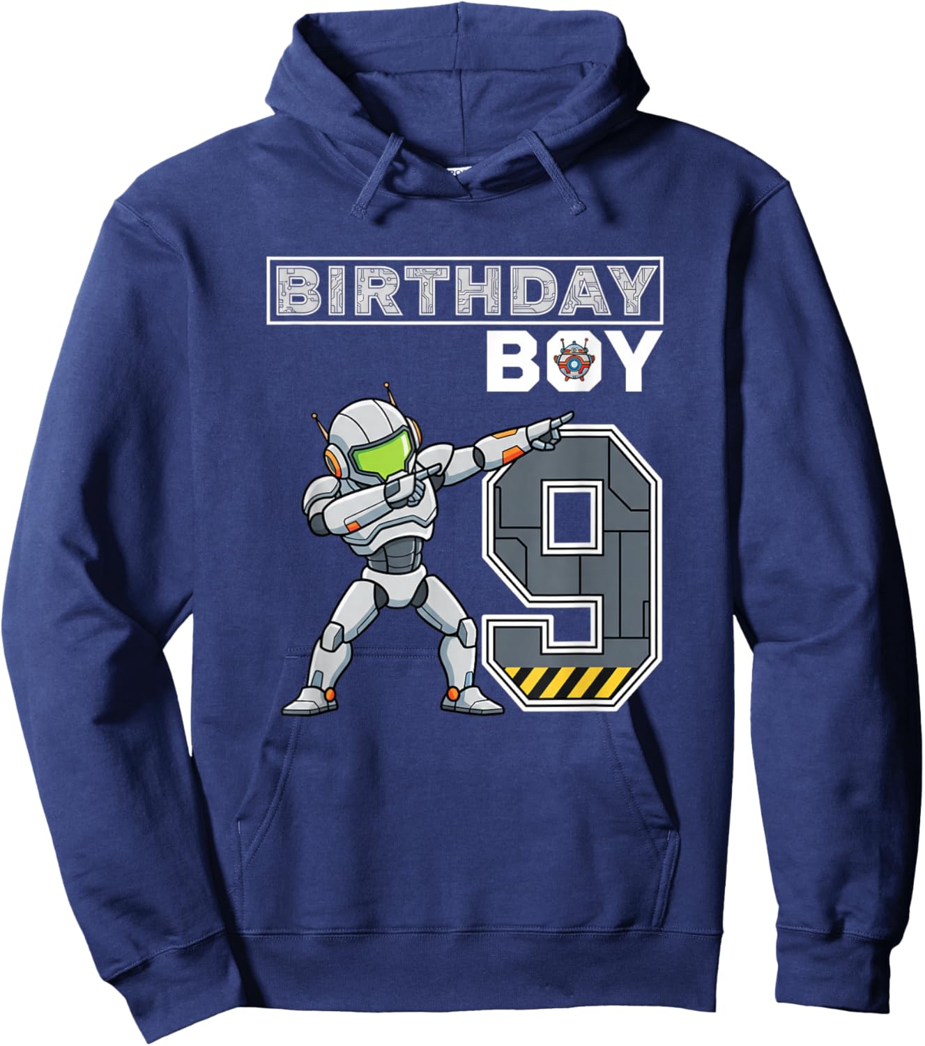 Birthday Boy 9 Robot Party Stem Kids Space Gamer Hoodie - Hoodie | Navy