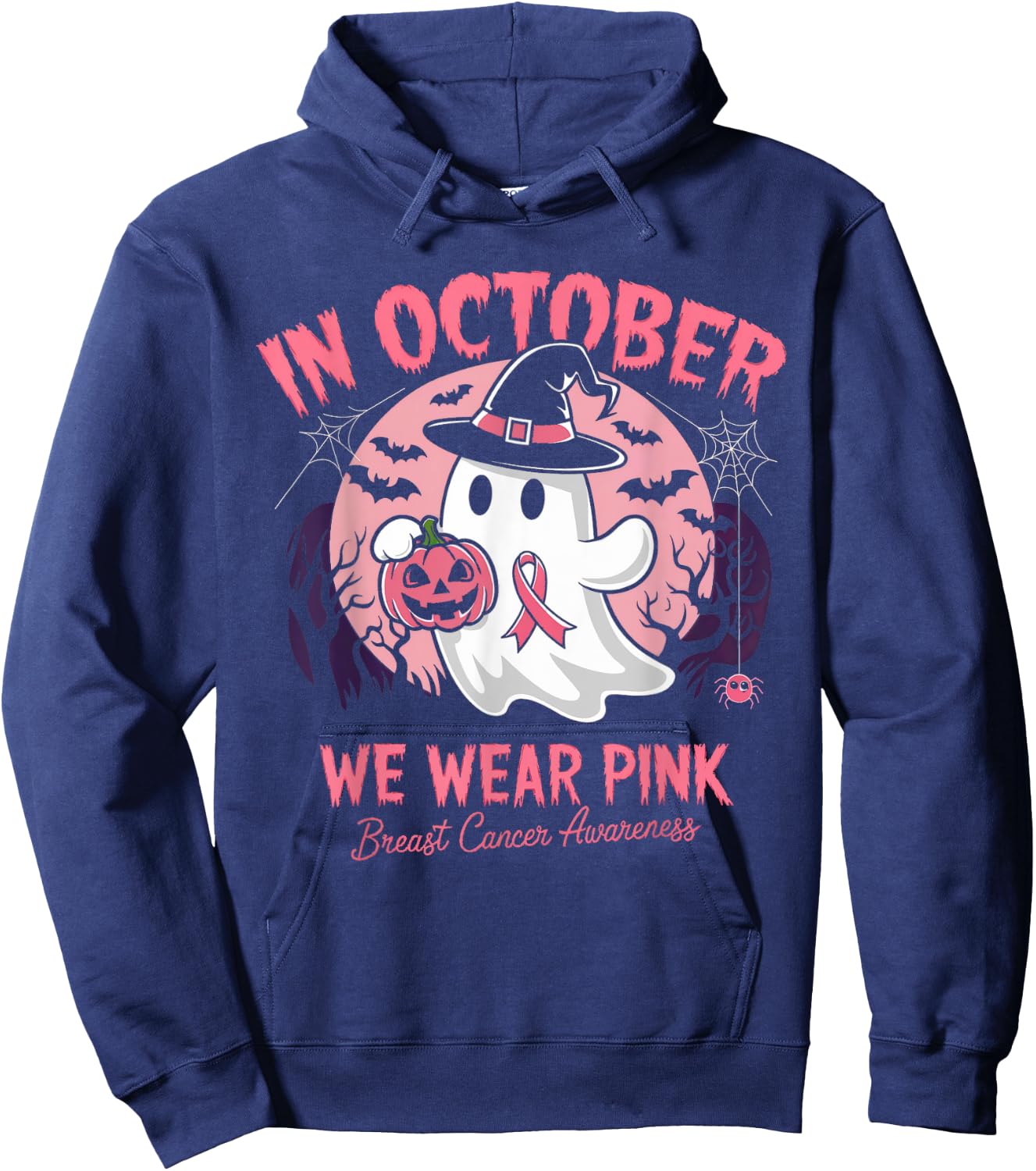 Breast Cancer Shirts Women Halloween In October We Wear Pink Hoodie - Hoodie | Navy